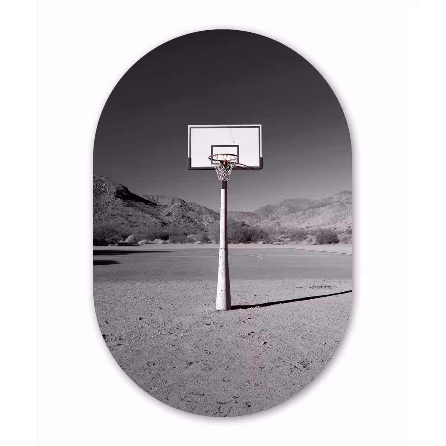 Basketbalpaal - Landschap - Zand - Wit Wandcirkel Ovaal Glas middel -3d