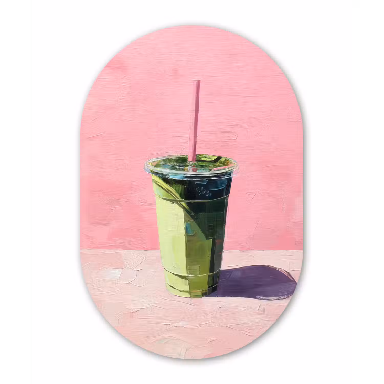 Beker - Rietje - Minimalistisch - Groen Wandcirkel Ovaal Glas middel -3d