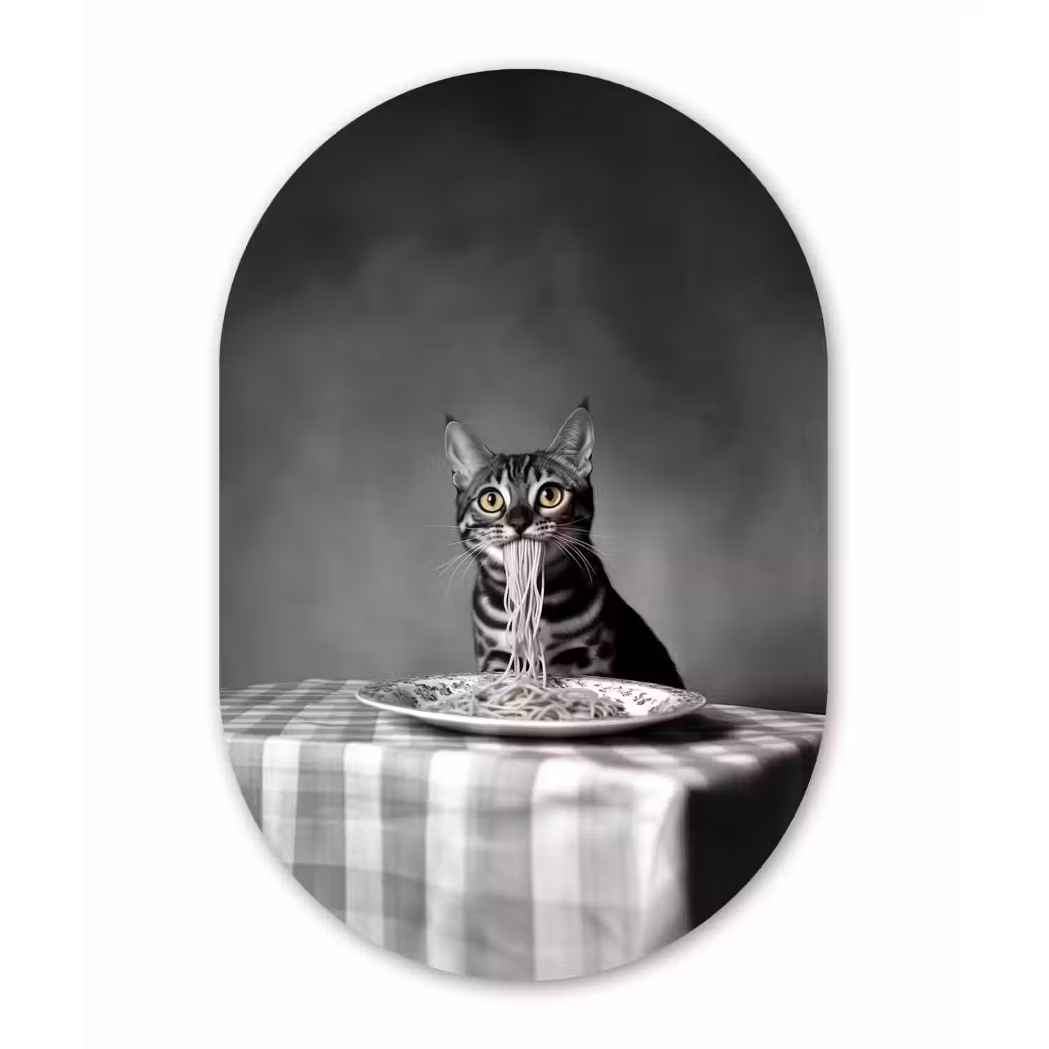 Bengaal - Kat - Tafelkleed - Zwart - Wit - Dier Wandcirkel Ovaal Glas middel -3d