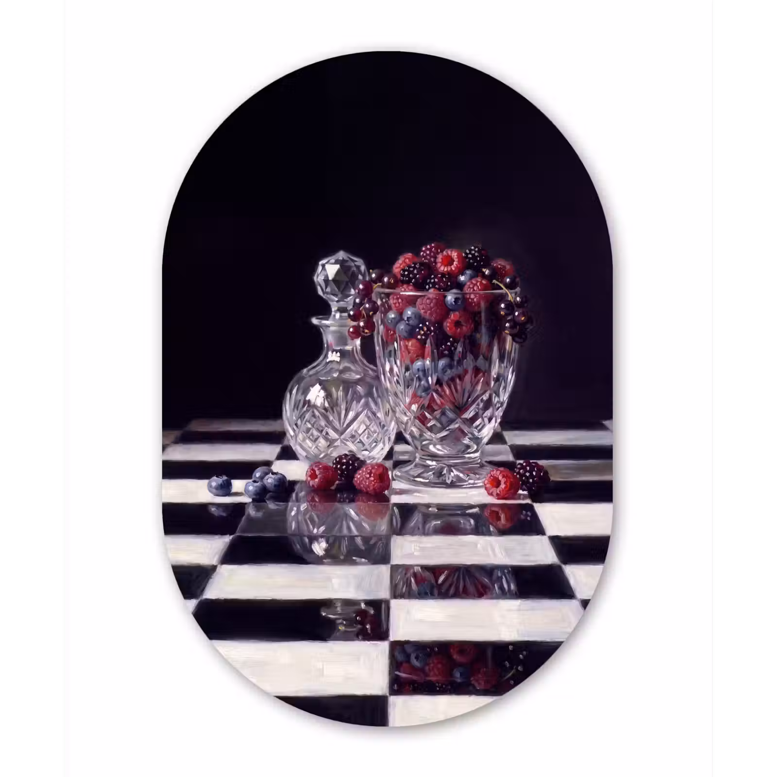 Muurovaal glas - Bessen - Kristal - Stilleven - Bessen - Kristal - Stilleven Wandcirkel Ovaal Glas middel