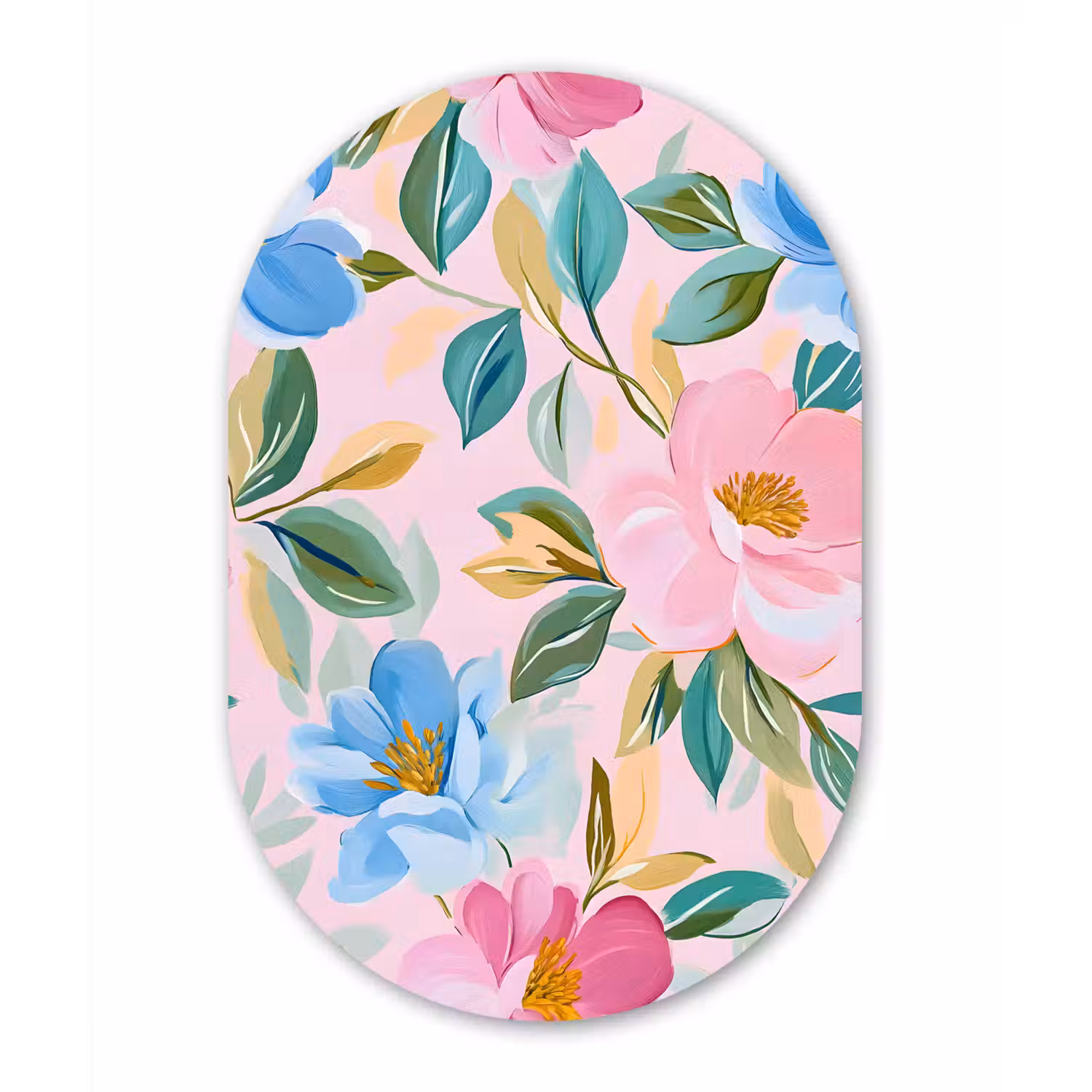 Blauw - Roze - Bloemen Wandcirkel Ovaal Glas middel -3d