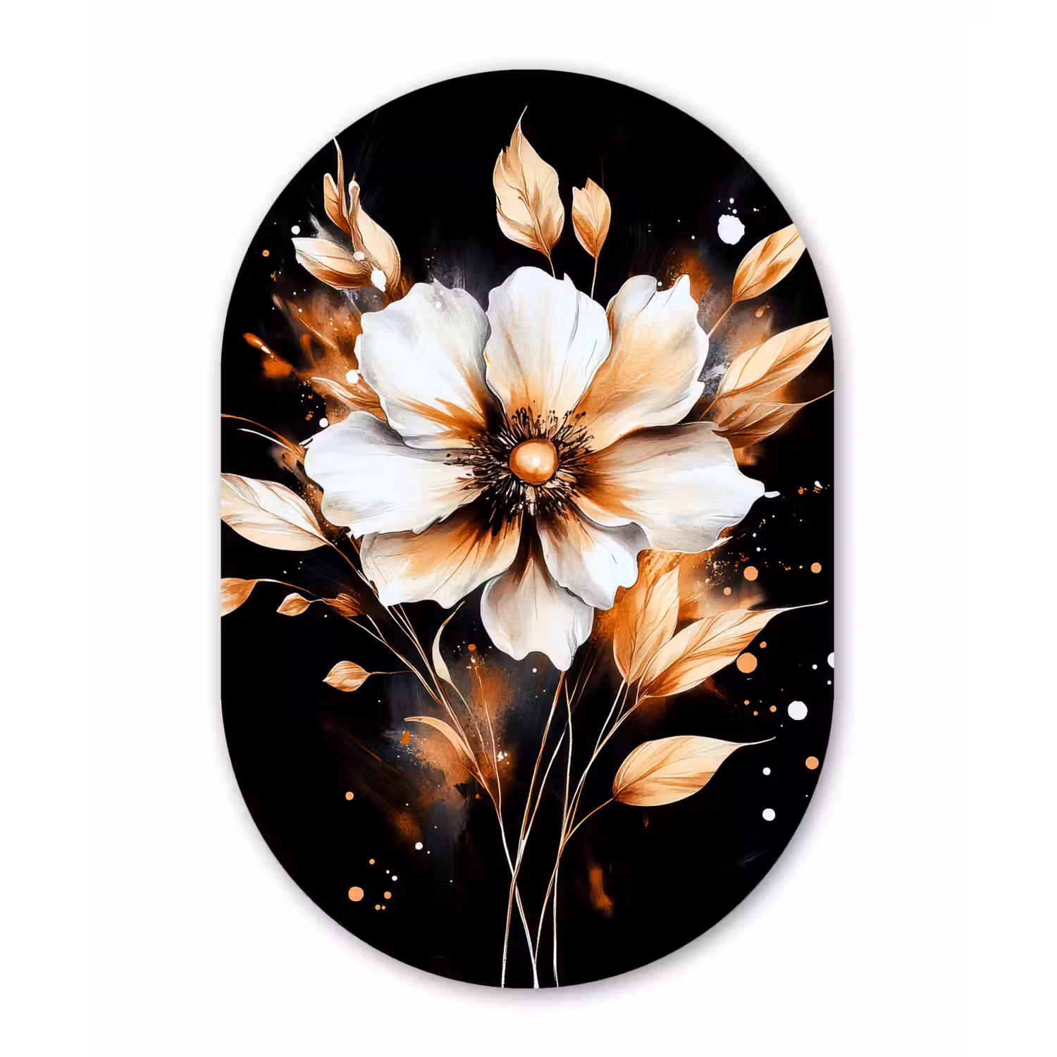 Bloem - Verf - Goud - Graffiti - Modern Wandcirkel Ovaal Glas middel -3d