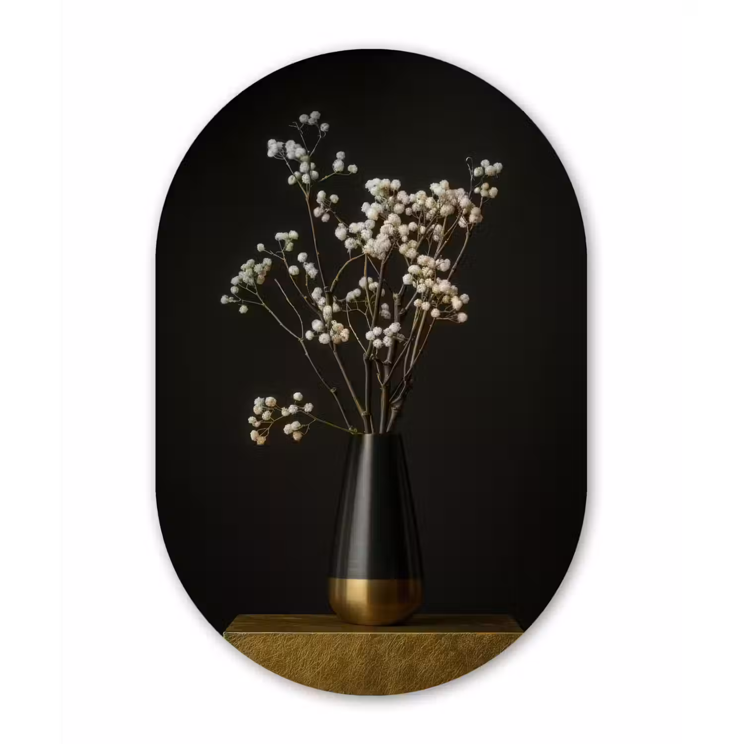 Bloembollen - Wit - Vaas - Minimalistisch Wandcirkel Ovaal Glas middel -3d
