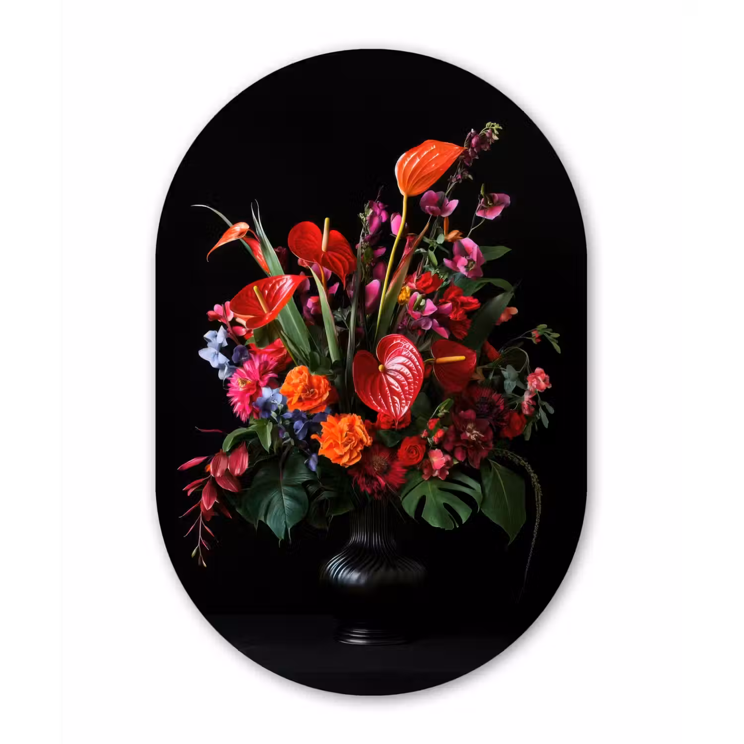 Bloemen - Boeket - Sierlijk Wandcirkel Ovaal Glas middel -3d