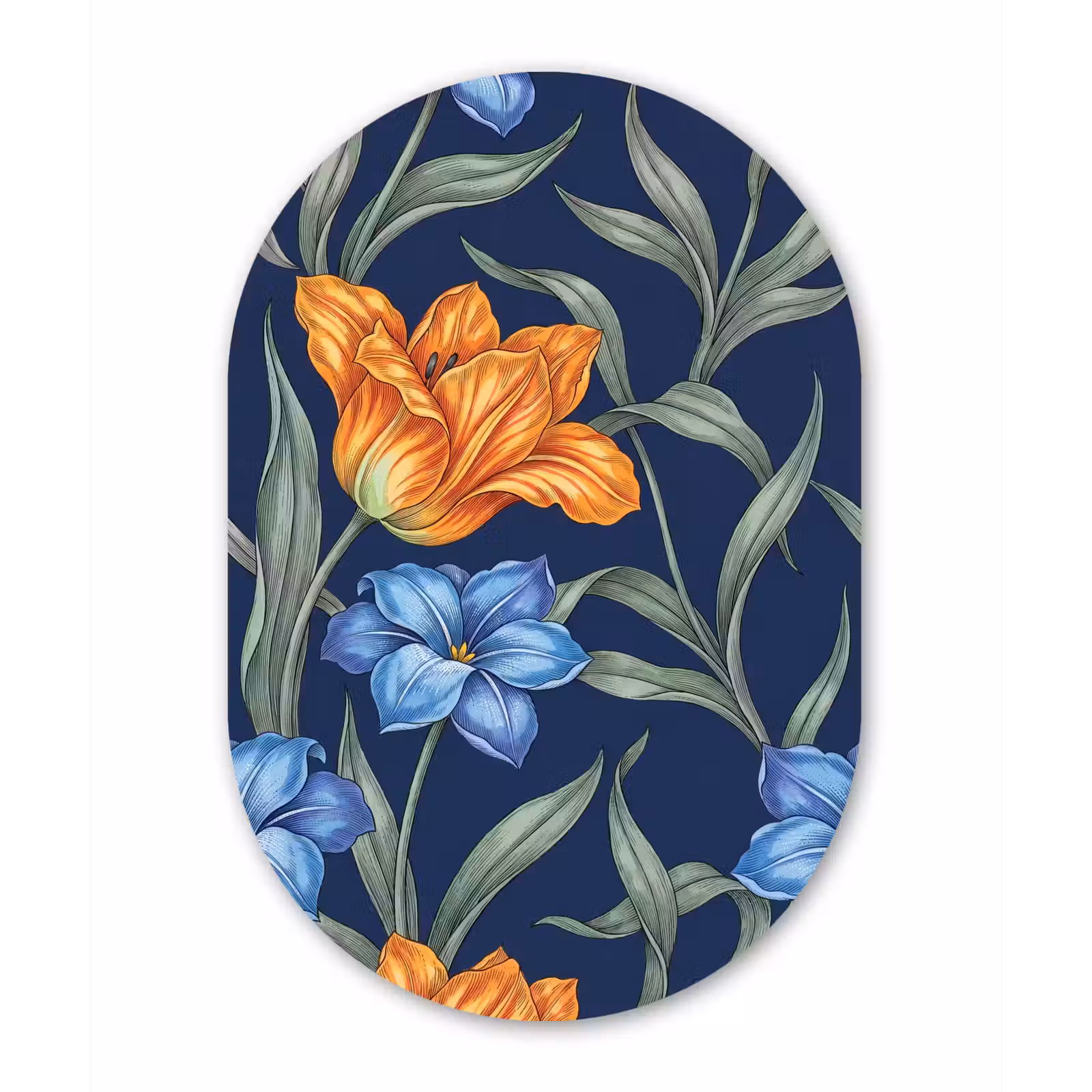 Muurovaal glas - Bloemen - Botanisch - Patroon - Bloemen - Botanisch - Patroon Wandcirkel Ovaal Glas middel