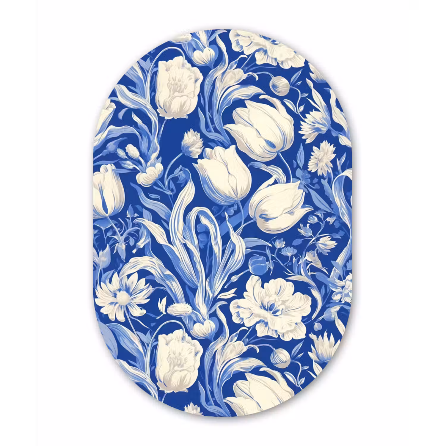 Bloemen - Delfts Blauw - Patroon - Tulp Wandcirkel Ovaal Glas middel -3d