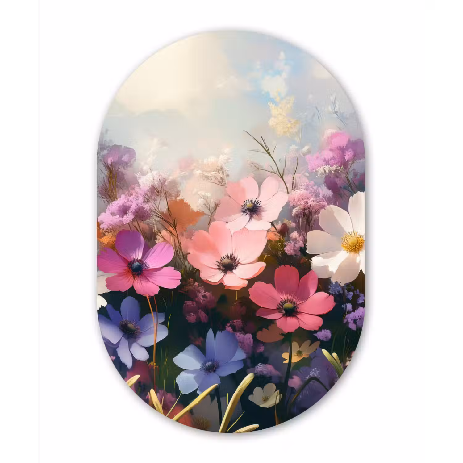 Bloemen - Kleurrijk - Bloei Wandcirkel Ovaal Glas middel -3d