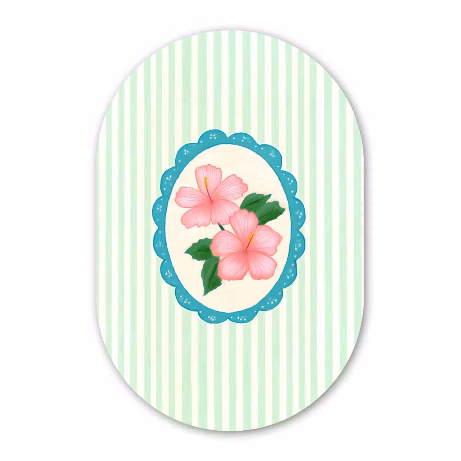 Bloemen - Ovaal - Strepen - Groen Wandcirkel Ovaal Glas middel -3d