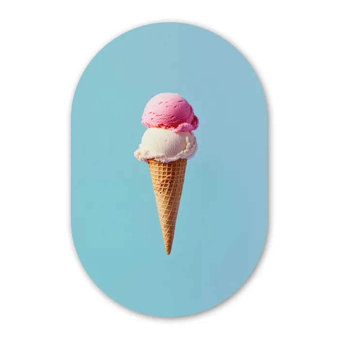 Bolletjes - Schepijs - Hoorntje - Blauw Wandcirkel Ovaal Glas middel -3d