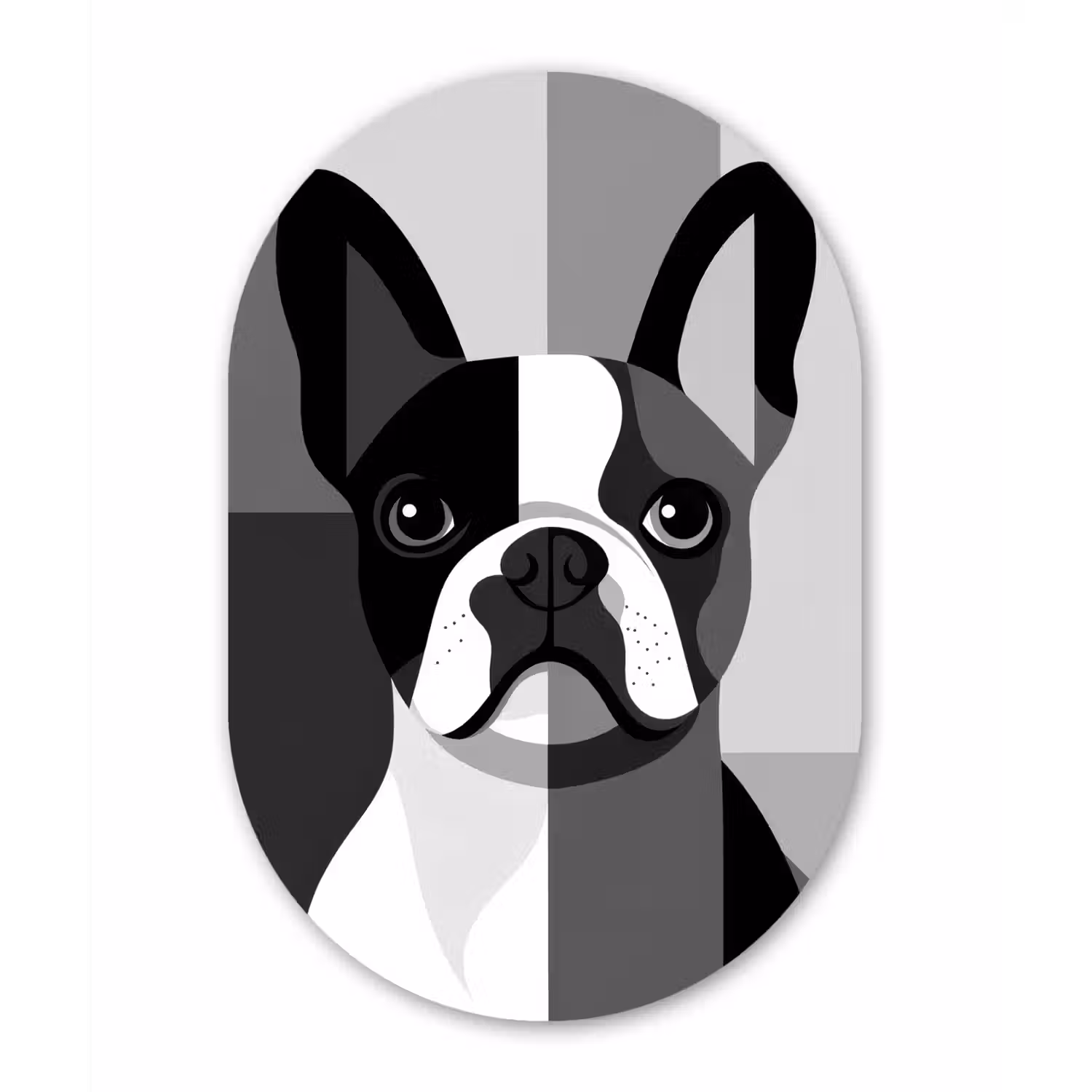 Buldog - Zwart - Abstract - Vlakken Wandcirkel Ovaal Glas middel -3d