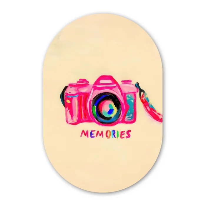 Camera - Memories - Roze - Geschilderd Wandcirkel Ovaal Glas middel -3d