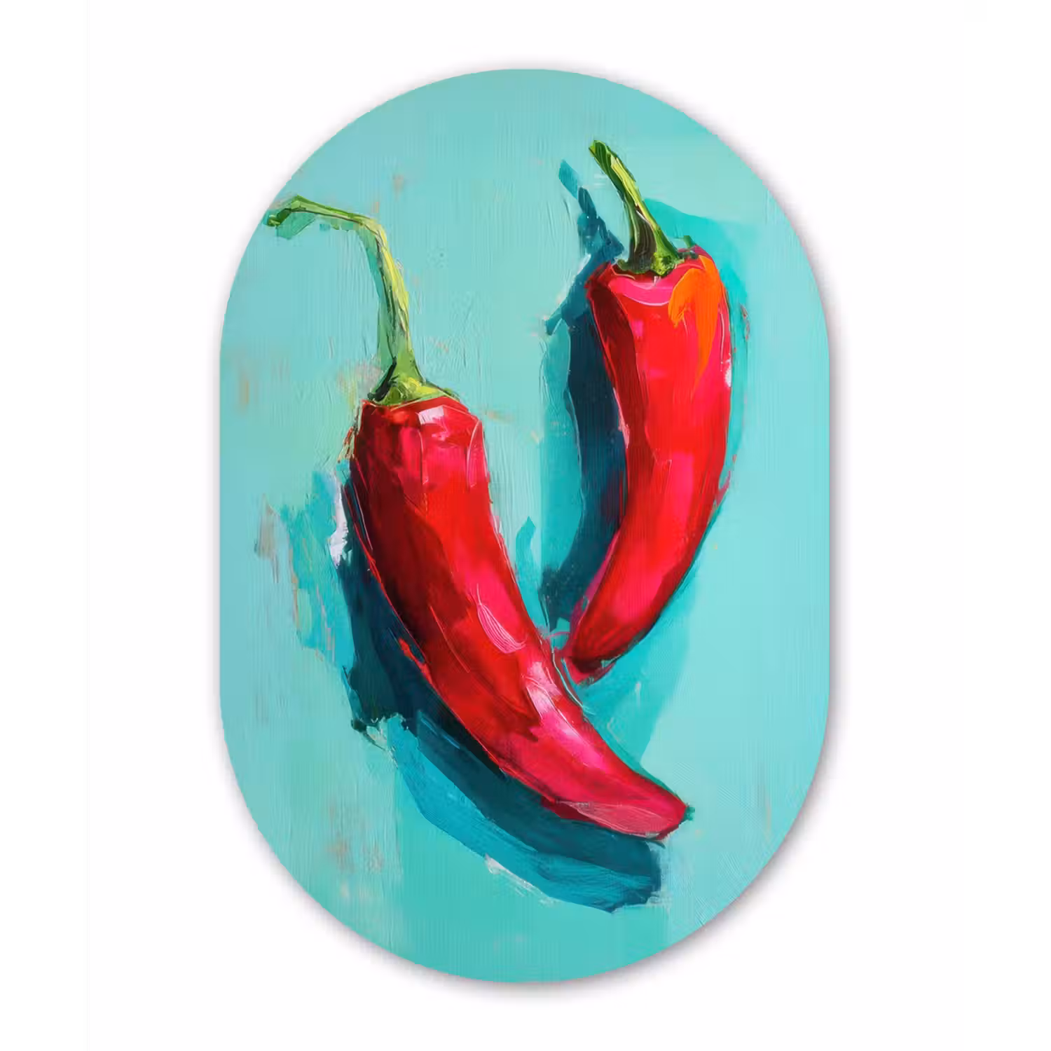 Chilipepers - Geverfd - Rood Wandcirkel Ovaal Glas middel -3d