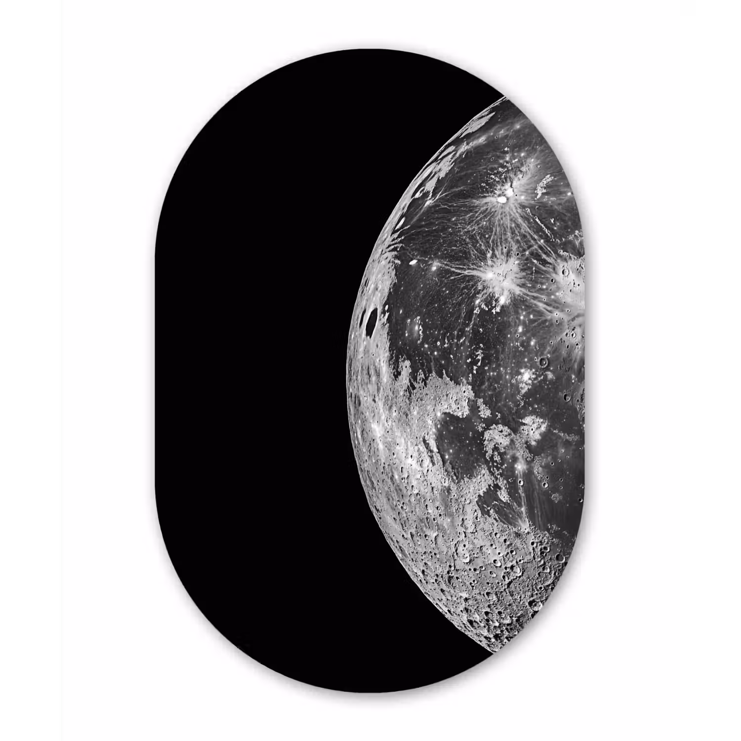 Close-up - Maan - Wit - Textuur Wandcirkel Ovaal Glas middel -3d