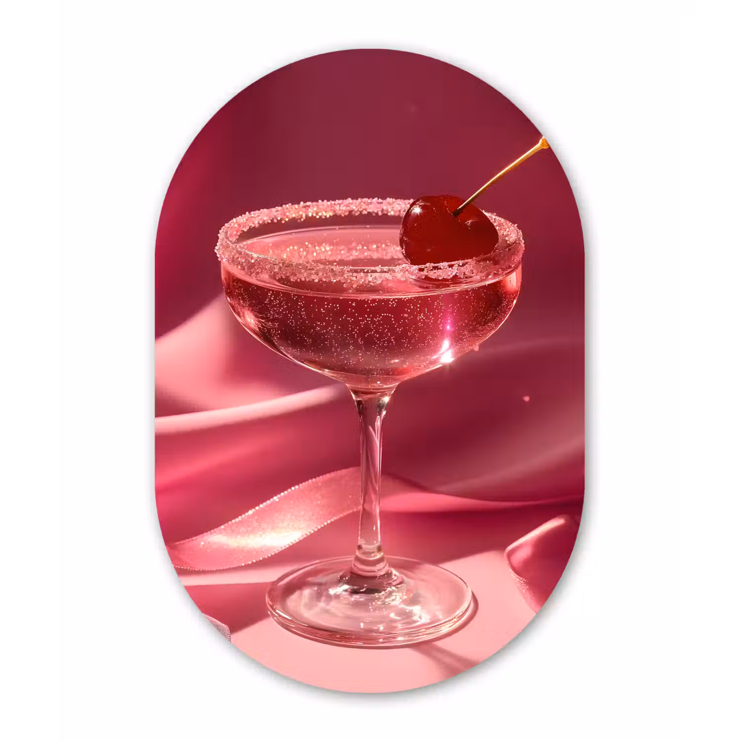 Cocktail - Pink - Luxe Wandcirkel Ovaal Glas middel -3d