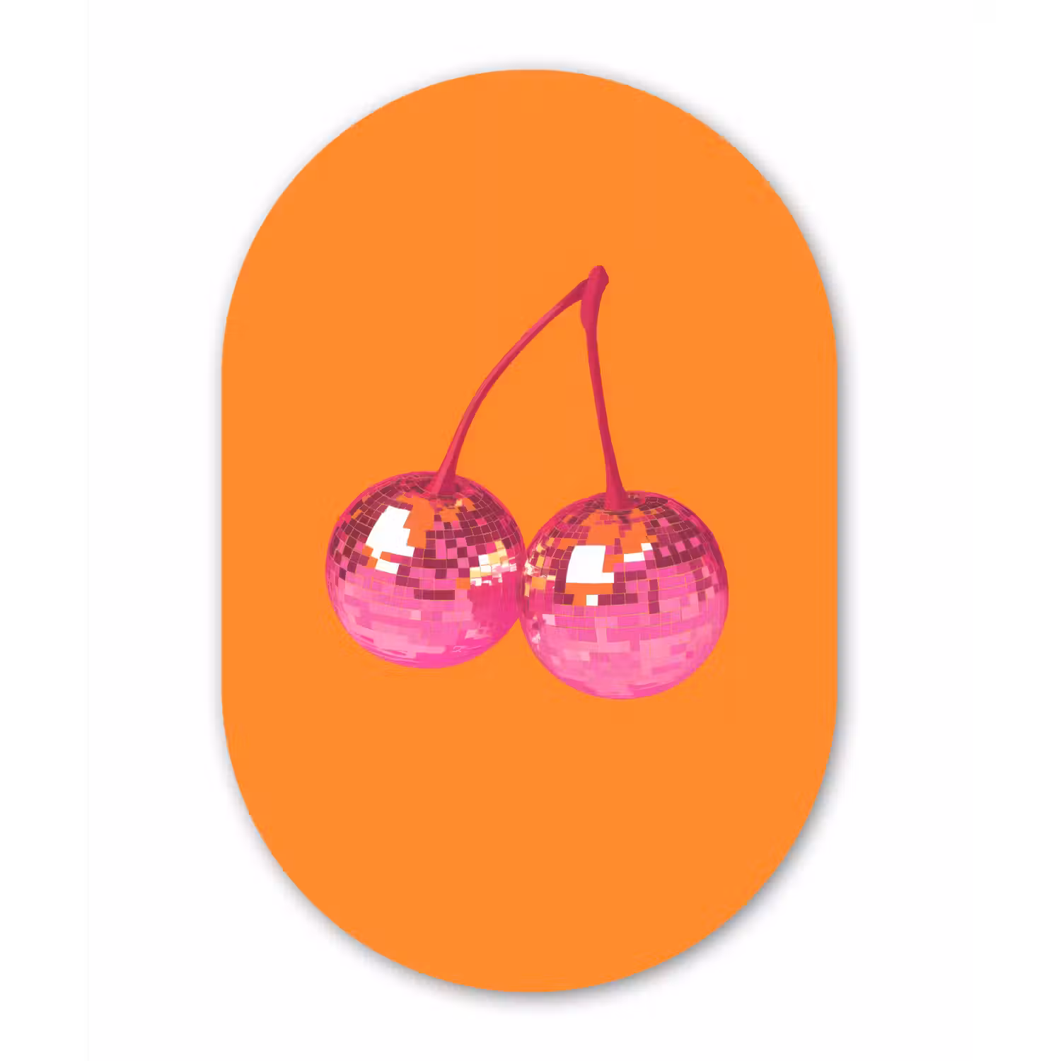 Discoballen - Kers - Spiegels - Roze Wandcirkel Ovaal Glas middel -3d