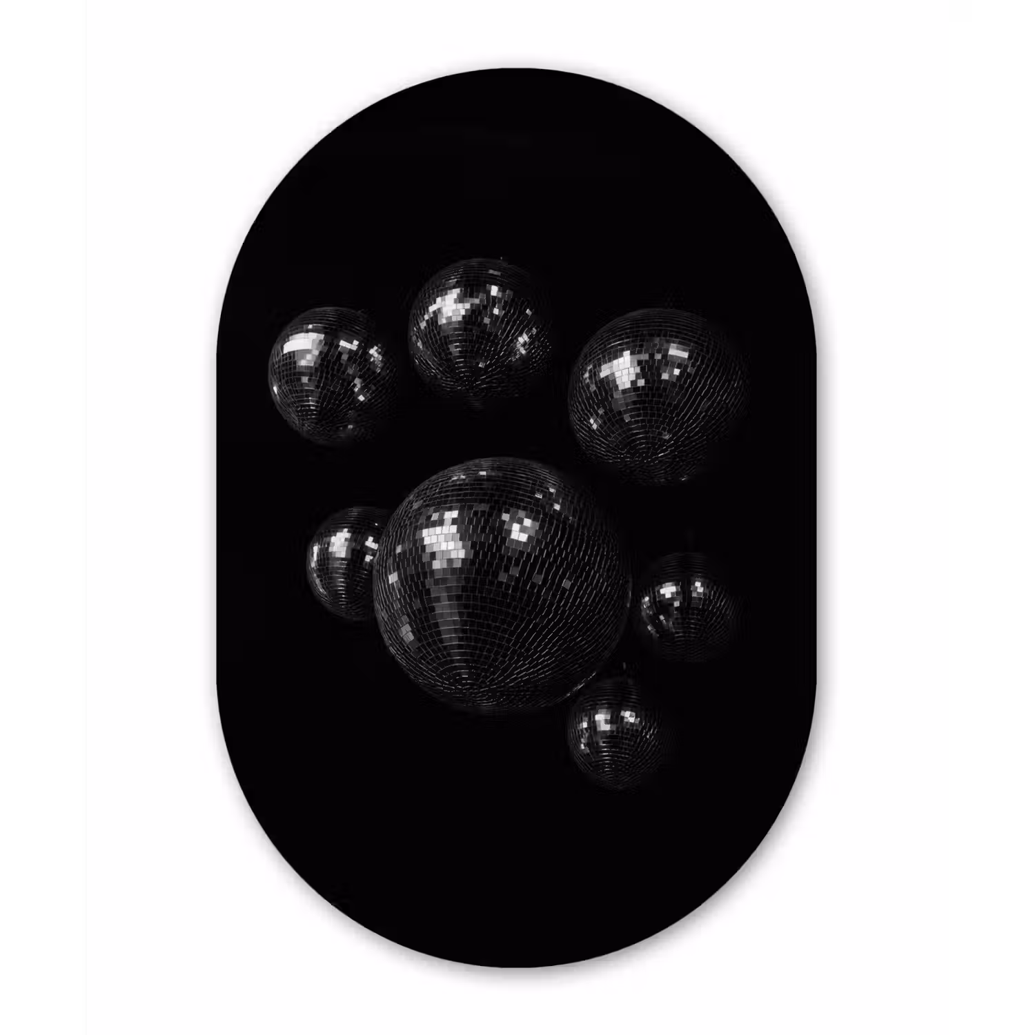 Discoballen - Minimalistisch - Zwart Wandcirkel Ovaal Glas middel -3d