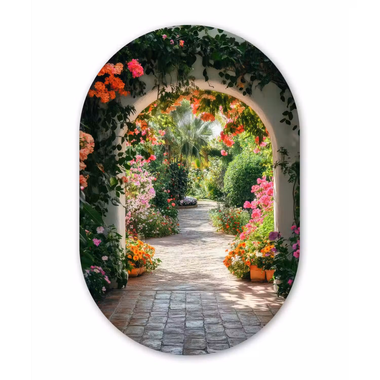Doorkijk - Bloemen - Natuur - Bloementuin Wandcirkel Ovaal Glas middel -3d