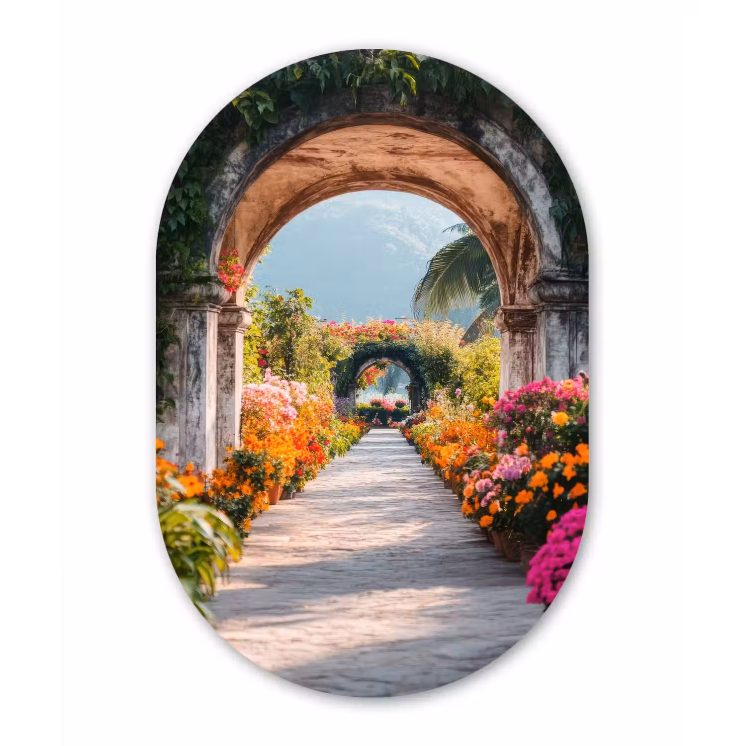 Doorkijk - Bloemen - Tropisch - Kleurrijk Wandcirkel Ovaal Glas middel -3d