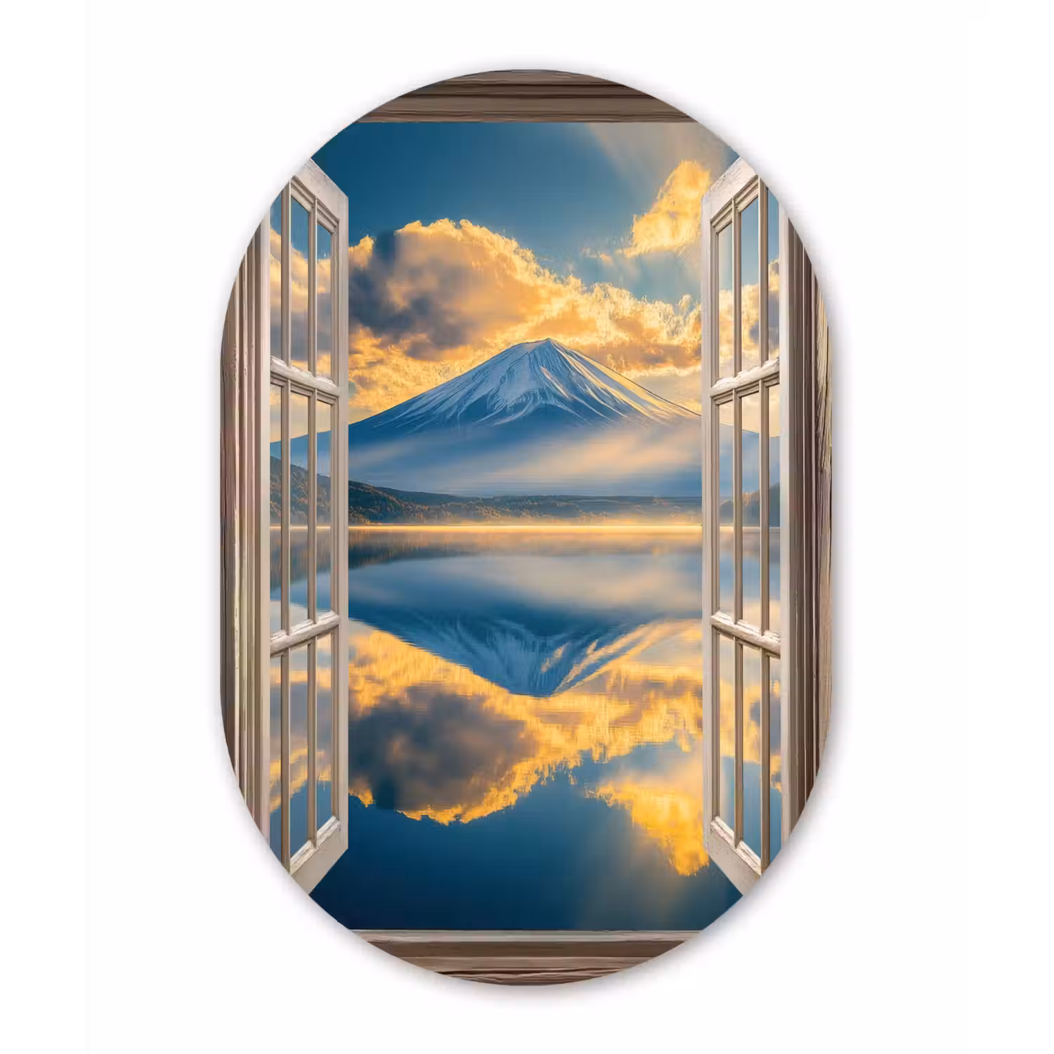 Doorkijk - Landschap - Bergen - Uitzicht - Raam Wandcirkel Ovaal Glas middel -3d