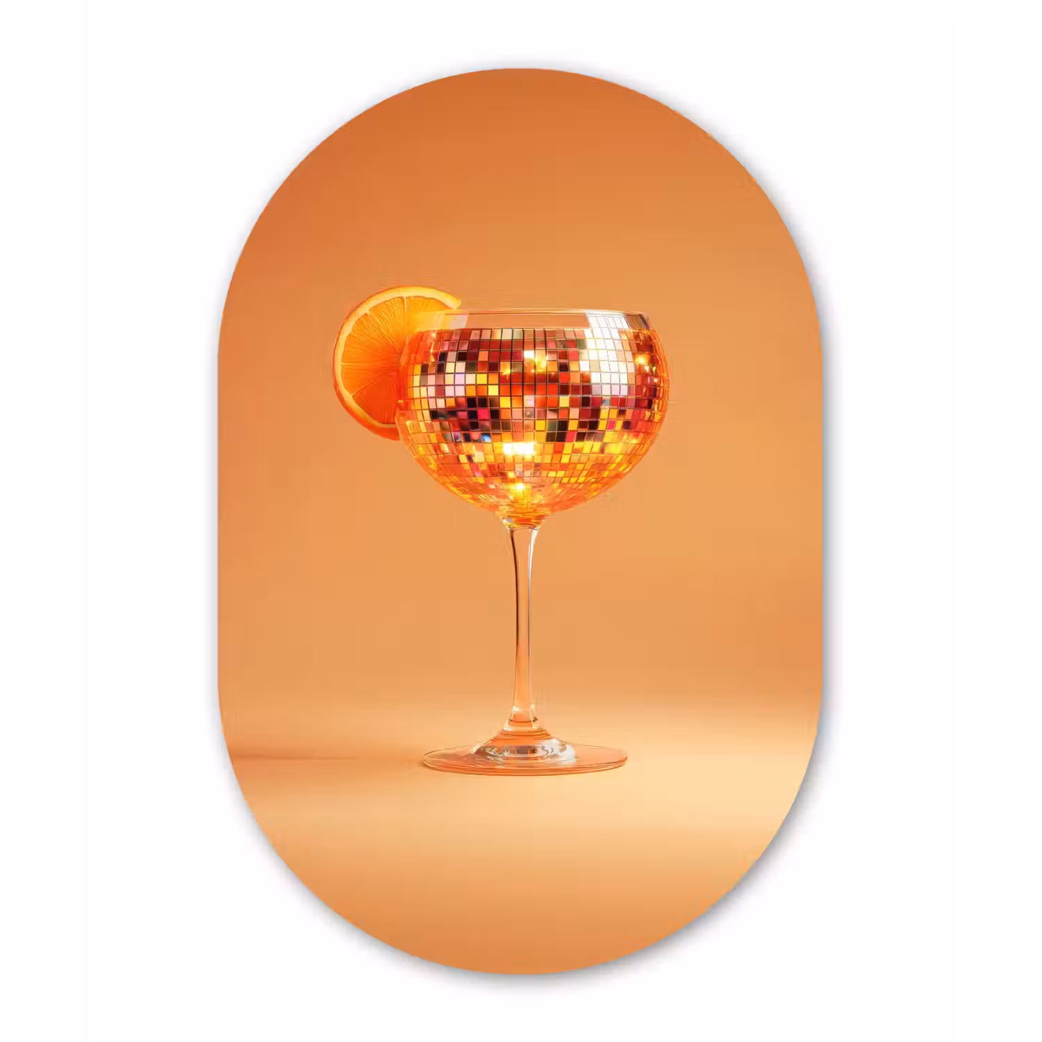 Drank - Oranje - Glitter - Disco Wandcirkel Ovaal Glas middel -3d