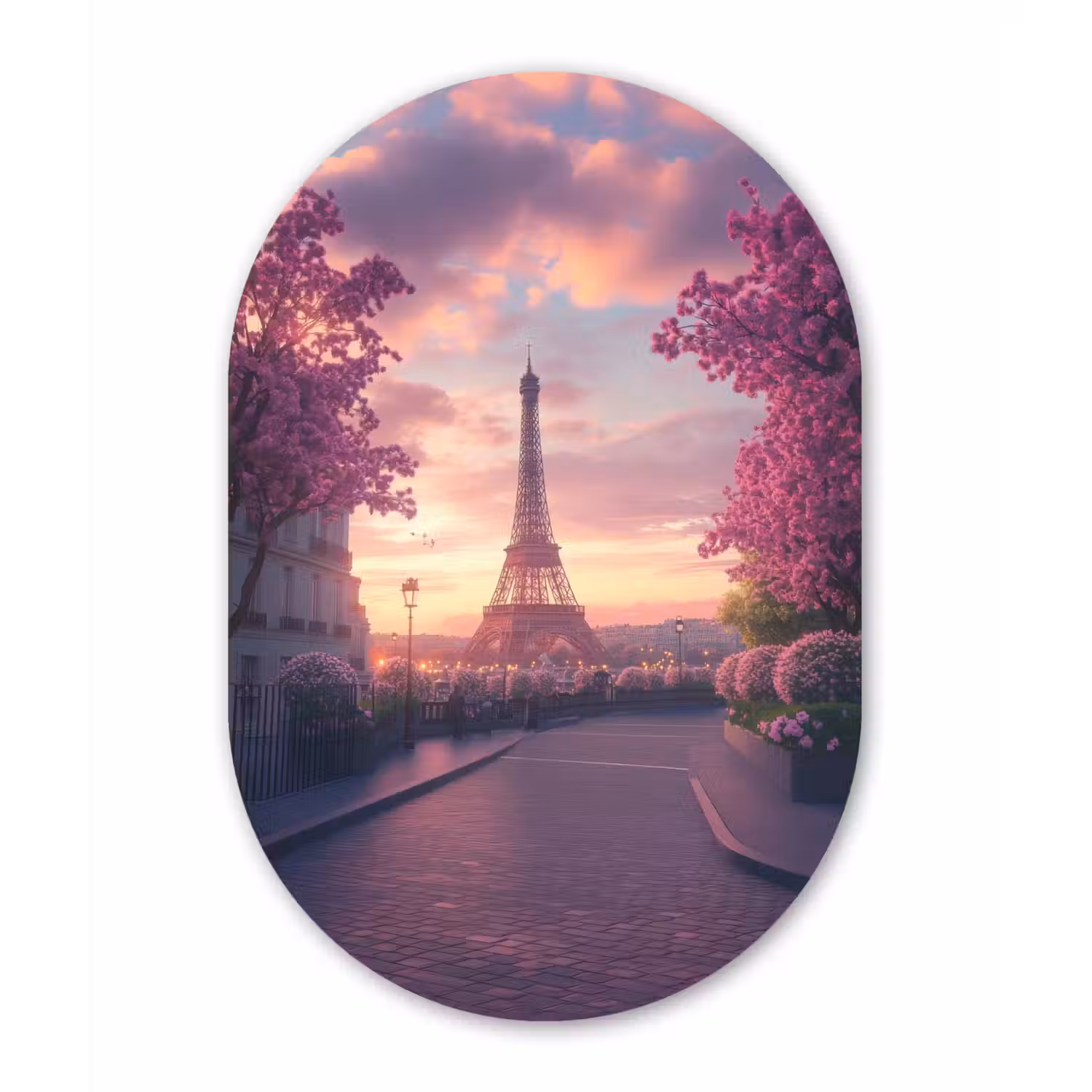 Eiffeltoren - Parijs - Roze Wandcirkel Ovaal Glas middel -3d
