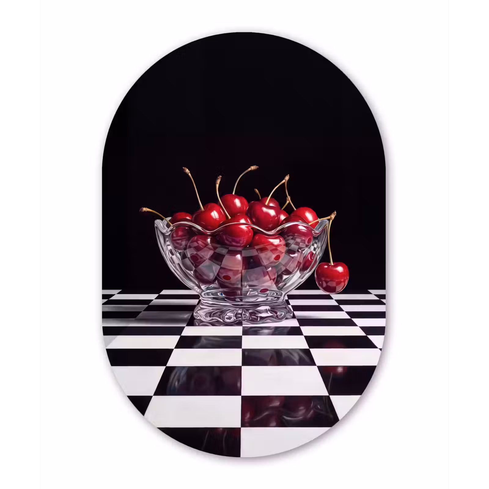 Muurovaal glas - Eten - Kersen - Rood - Eten - Kersen - Rood Wandcirkel Ovaal Glas middel
