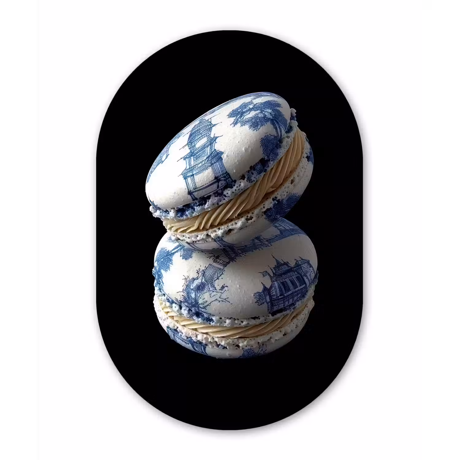 Eten - Macarons - Delfts blauw - Koekjes Wandcirkel Ovaal Glas middel -3d