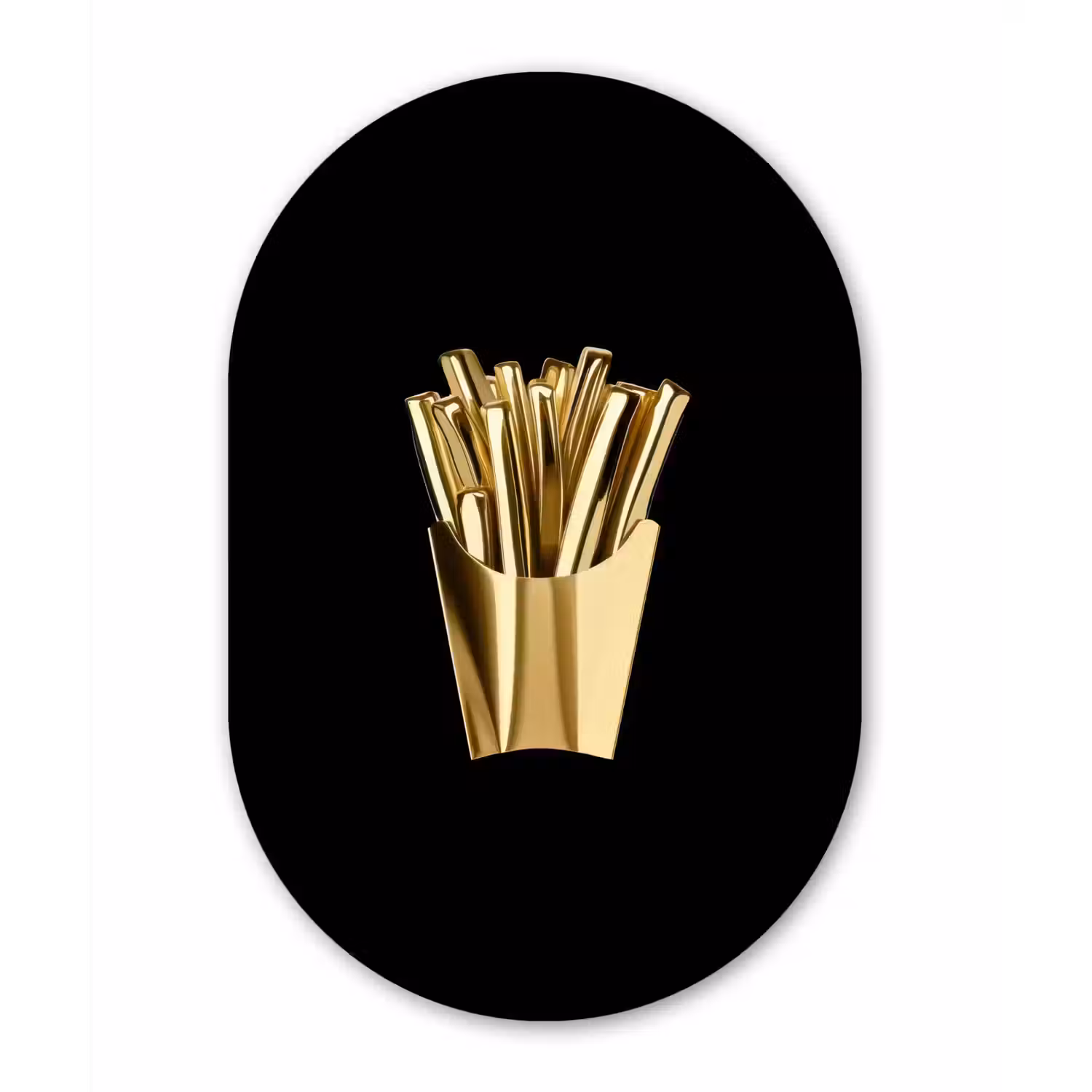 Friet - Goud - Chrome - Eten Wandcirkel Ovaal Glas middel -3d