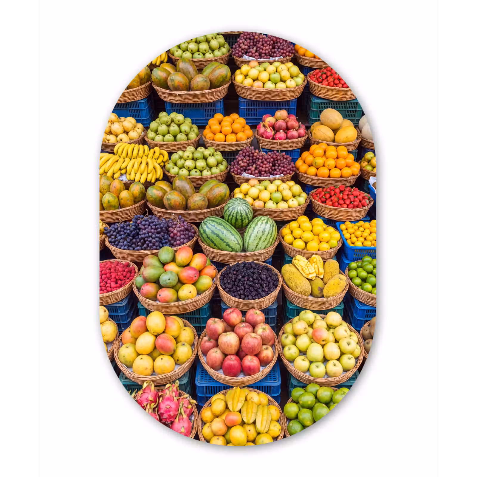 Muurovaal glas - Fruit - Markt - Kleurrijk - Fruit - Markt - Kleurrijk Wandcirkel Ovaal Glas middel