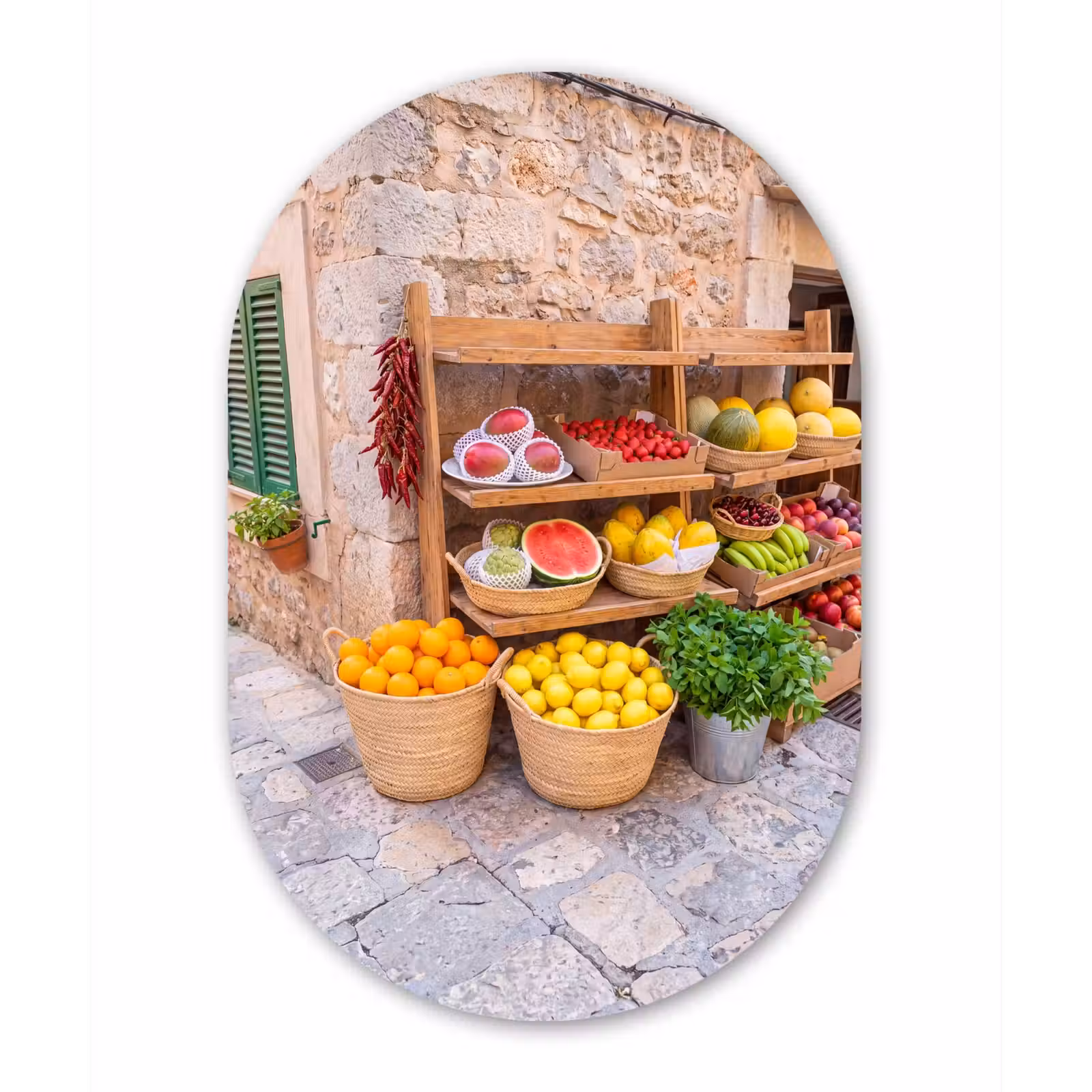 Muurovaal glas - Fruit - Markt - Vers - Fruit - Markt - Vers Wandcirkel Ovaal Glas middel