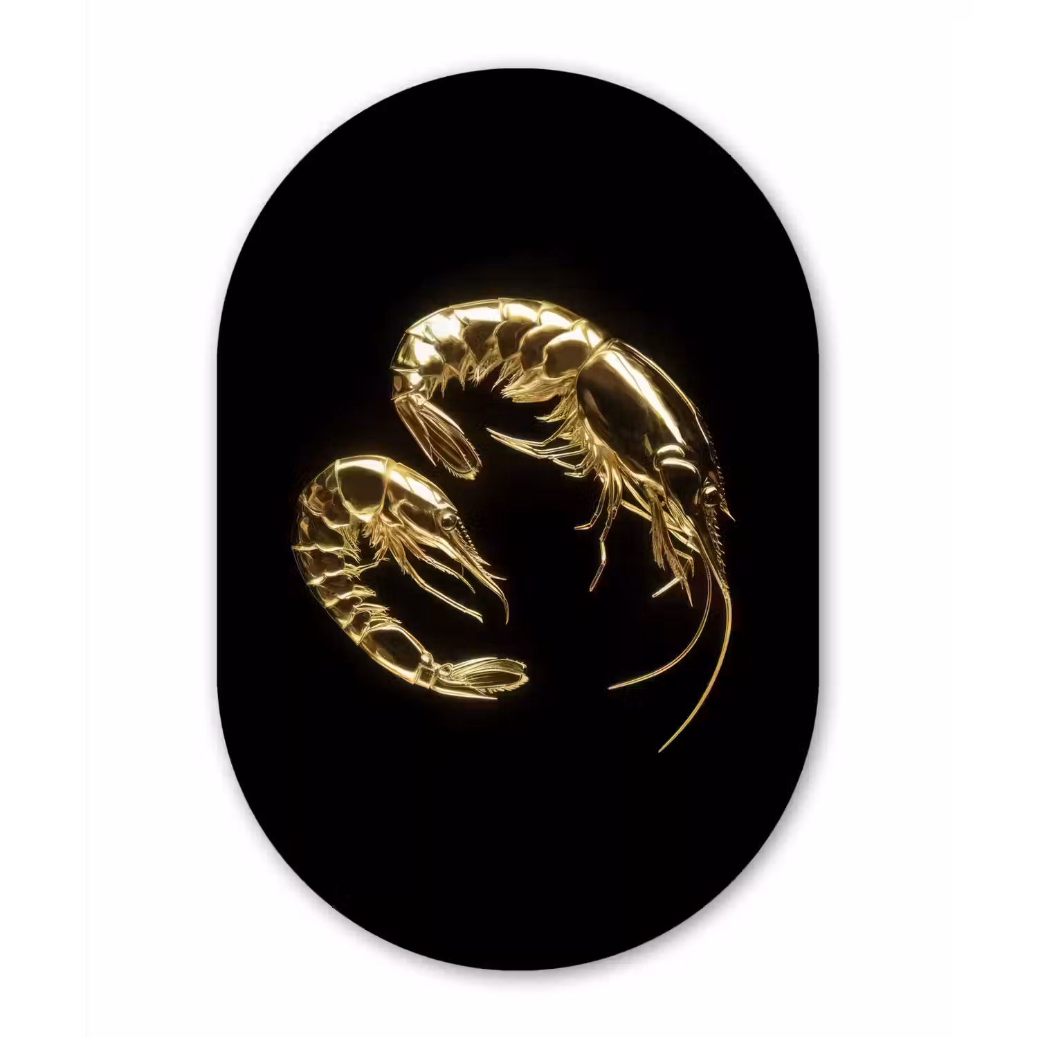 Garnalen - Zwart - Goud - Dieren Wandcirkel Ovaal Glas middel -3d
