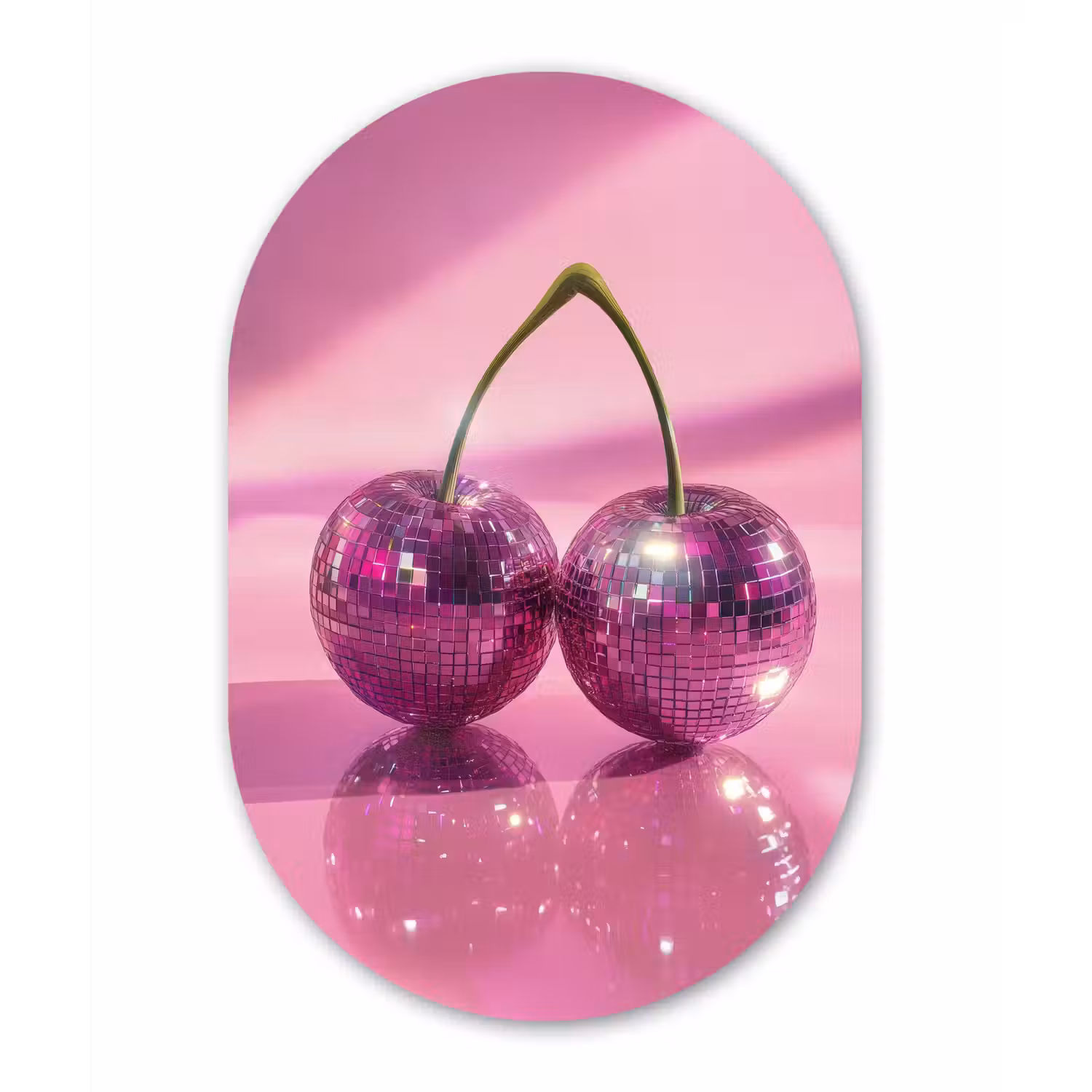 Glitter - Discobol - Roze - Kersen Wandcirkel Ovaal Glas middel -3d