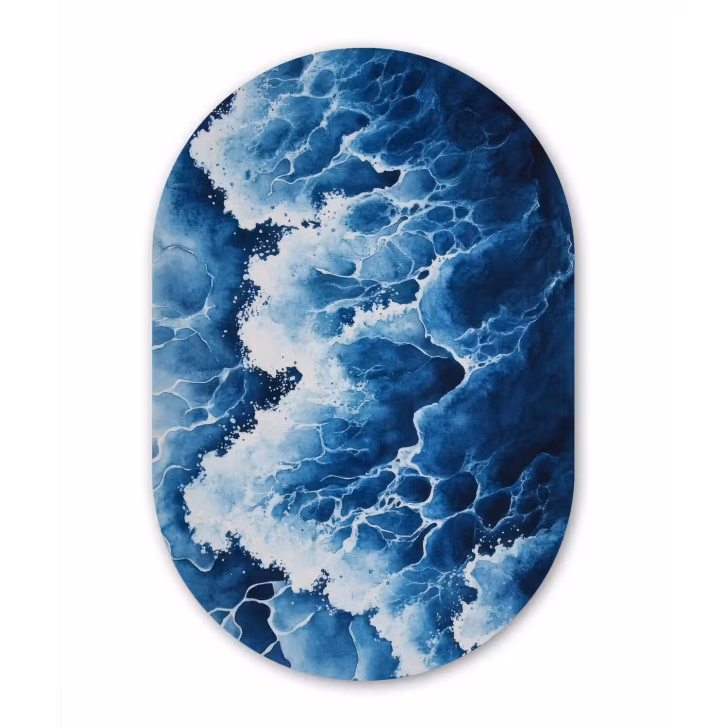 Golven - Blauw - Schuim Wandcirkel Ovaal Glas middel -3d