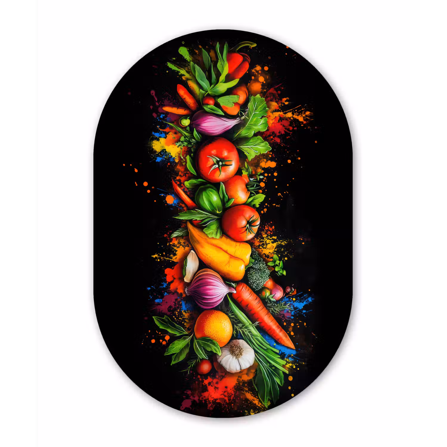 Groente - Eten - Kruiden - Graffiti - Koken Wandcirkel Ovaal Glas middel -3d