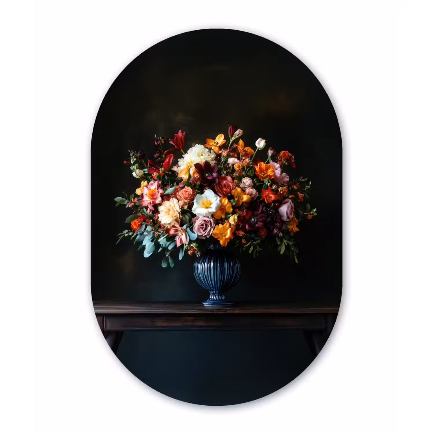 Groot - Bloemen - Vaas - Boeket Wandcirkel Ovaal Glas middel -3d