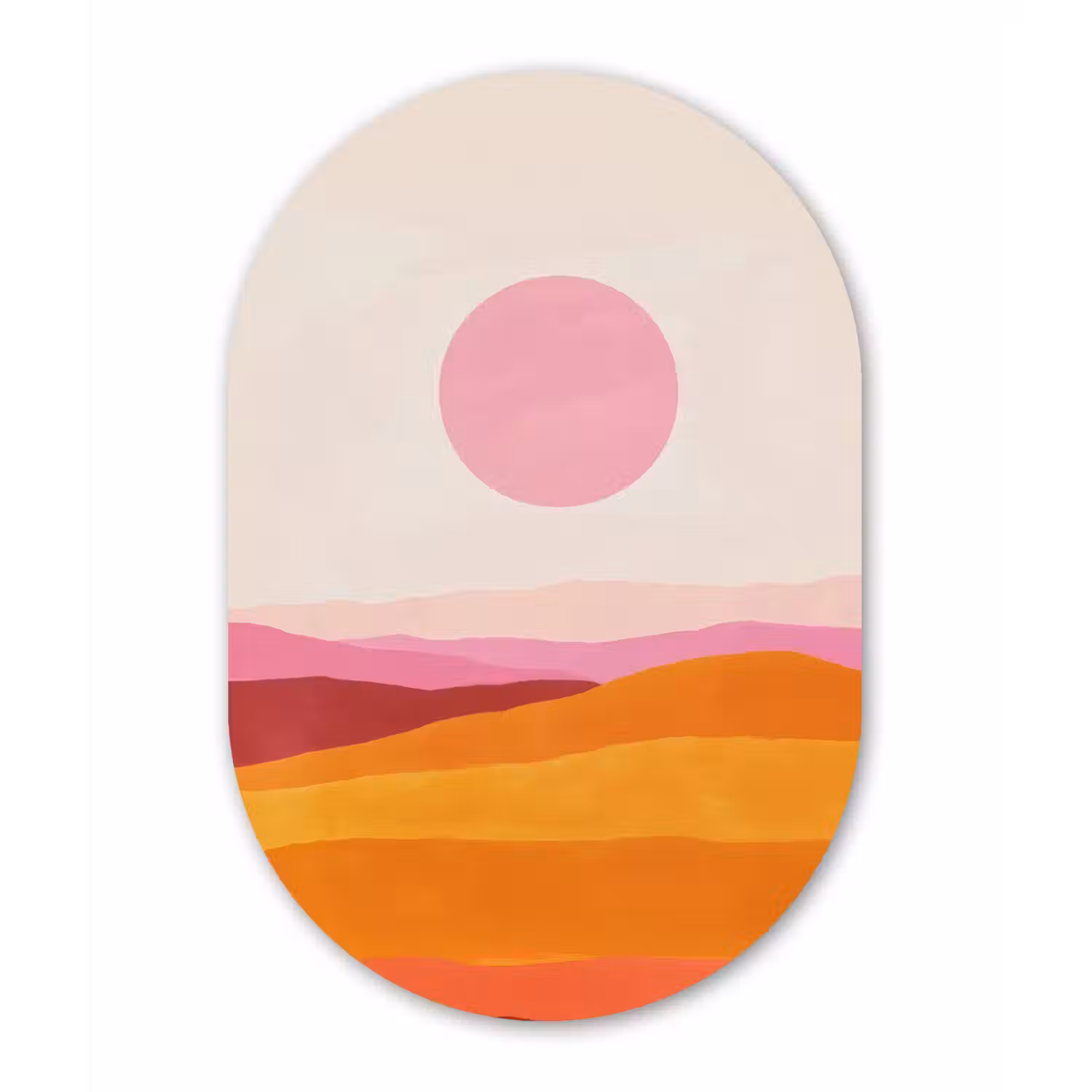 Heuvels - Oranje - Zon - Abstract Wandcirkel Ovaal Glas middel -3d