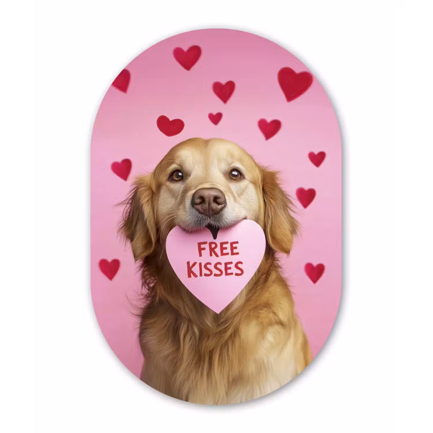 Hond - Kiss- Valentijn - Hartjes Wandcirkel Ovaal Glas middel -3d