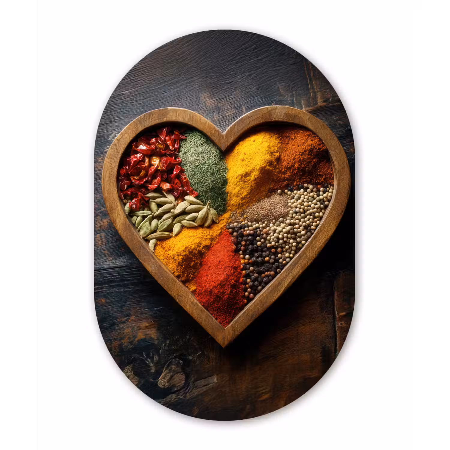 Houten - Hart - Kleurrijke - Specerijen Wandcirkel Ovaal Glas middel -3d