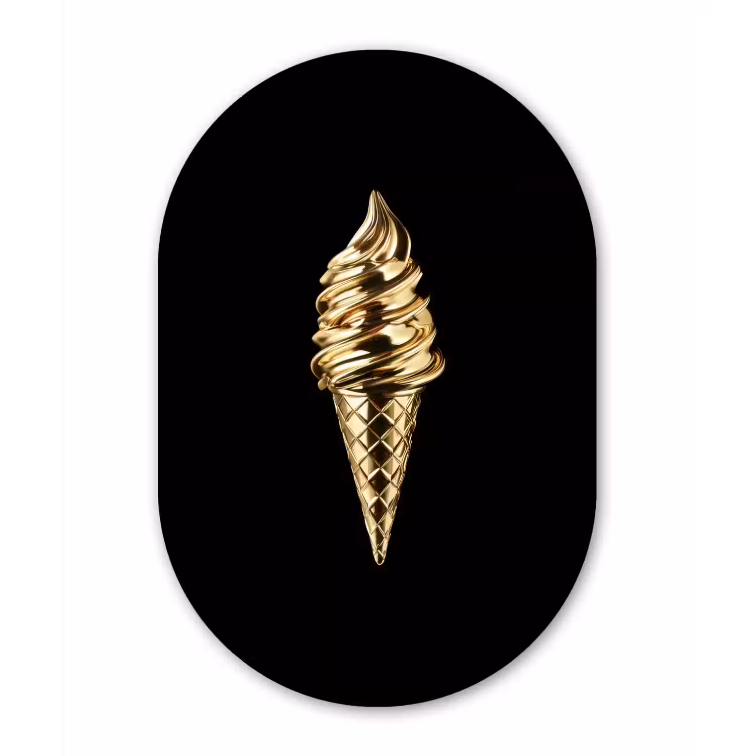 Ijs - Goud - Zwart - Eten Wandcirkel Ovaal Glas middel -3d