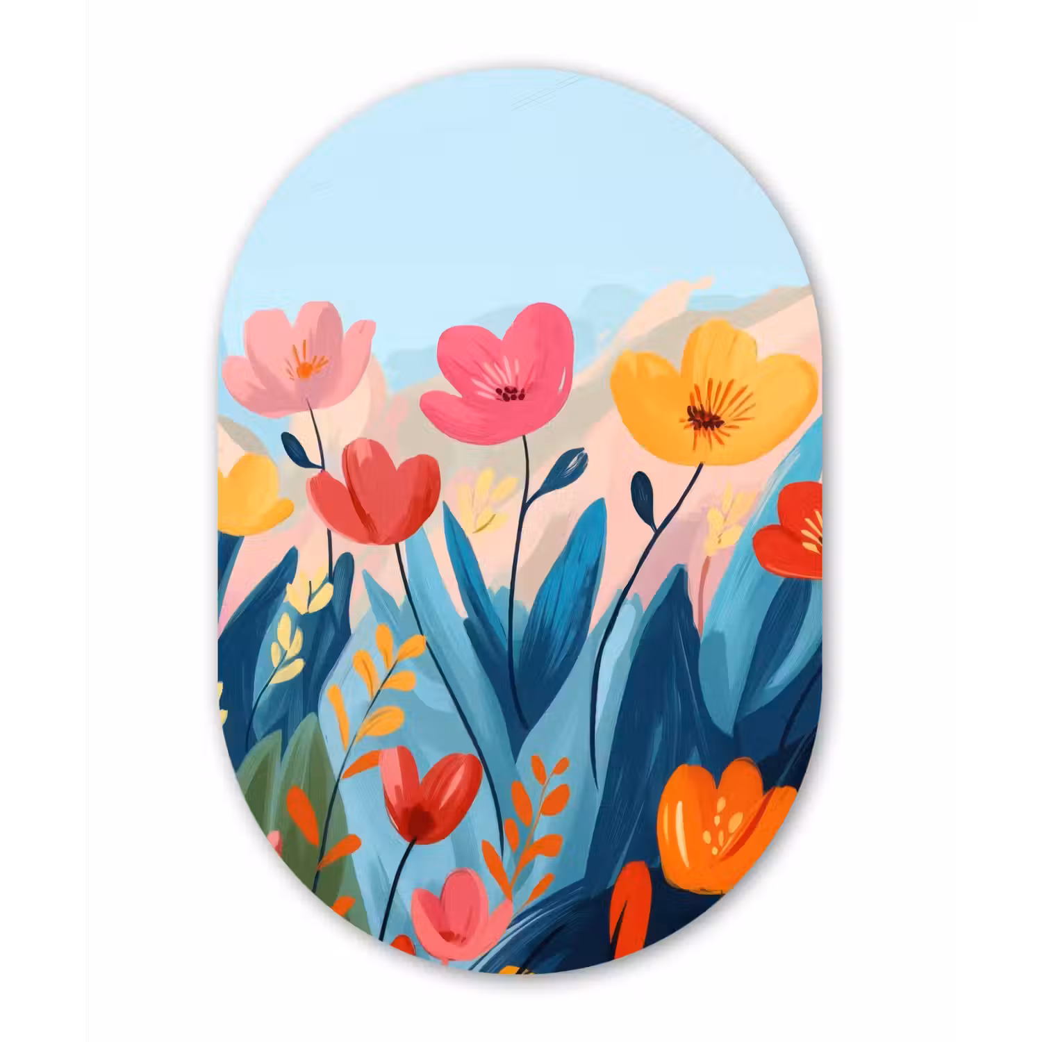 Illustratie - Bloemen - Kleurrijk Wandcirkel Ovaal Glas middel -3d