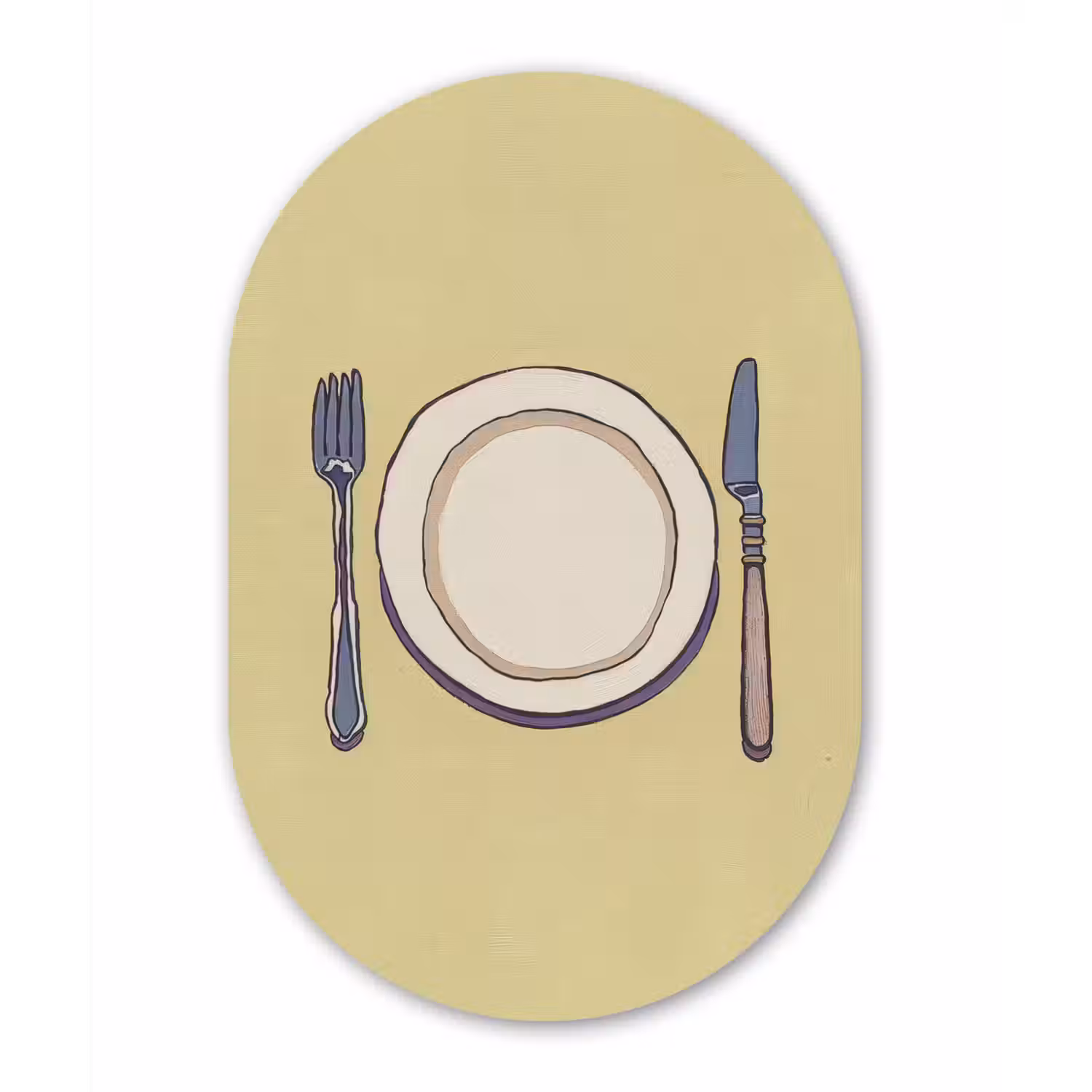 Illustratie - Bord - Bestek - Beige Wandcirkel Ovaal Glas middel -3d