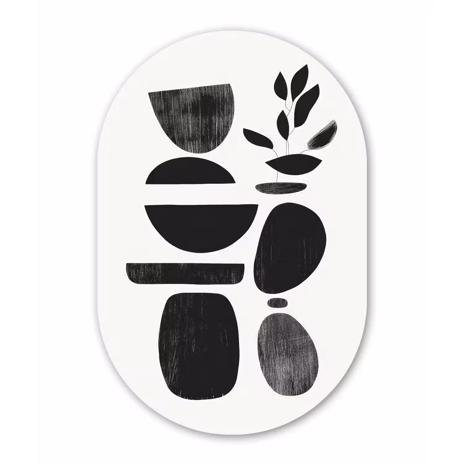 Japandi - Zwart - Abstract Wandcirkel Ovaal Glas middel -3d