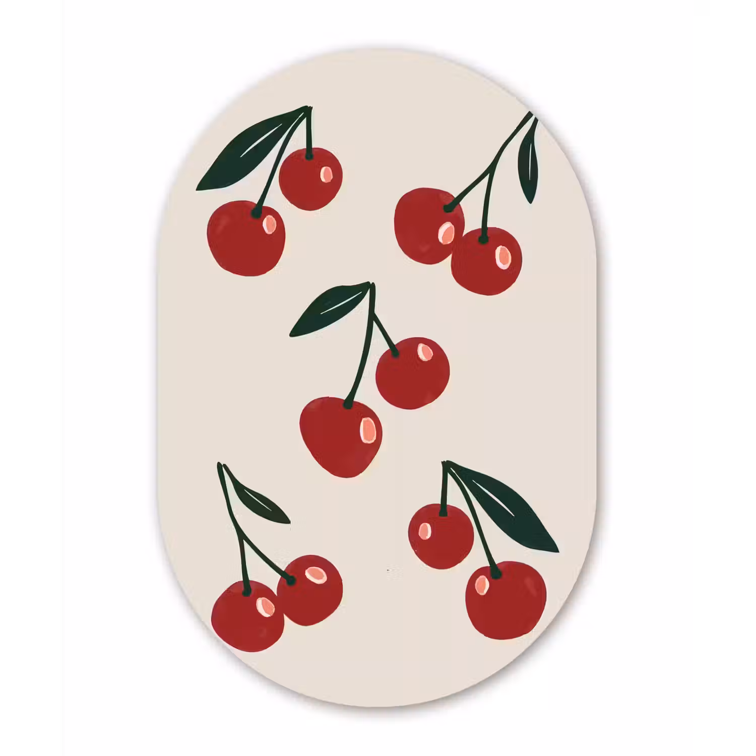 Kersen - Blaadjes - Rood Wandcirkel Ovaal Glas middel -3d