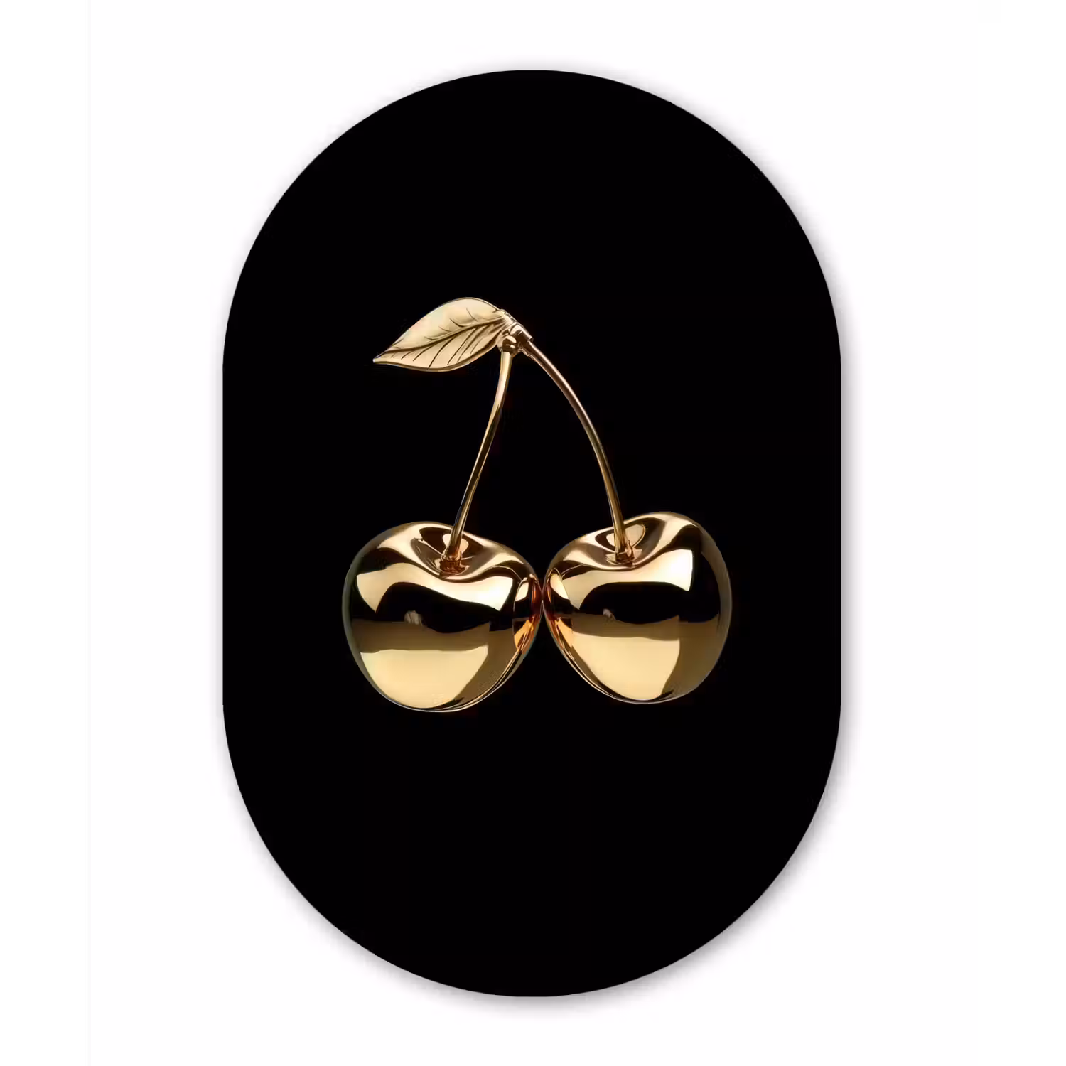 Kersen - Zwart - Goud - Chrome Wandcirkel Ovaal Glas middel -3d