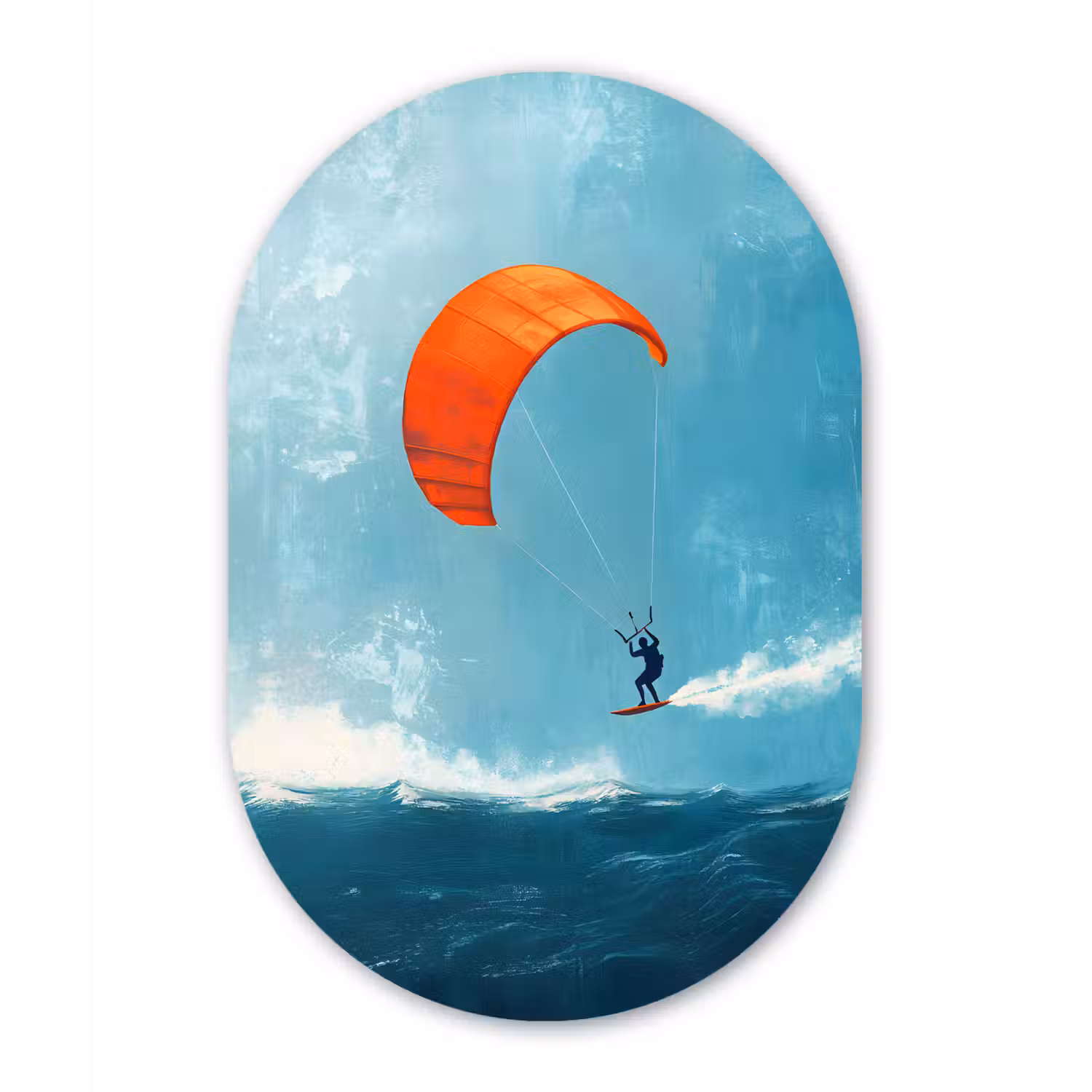 Kitesurfer - Oranje - Zee - Lucht Wandcirkel Ovaal Glas middel -3d