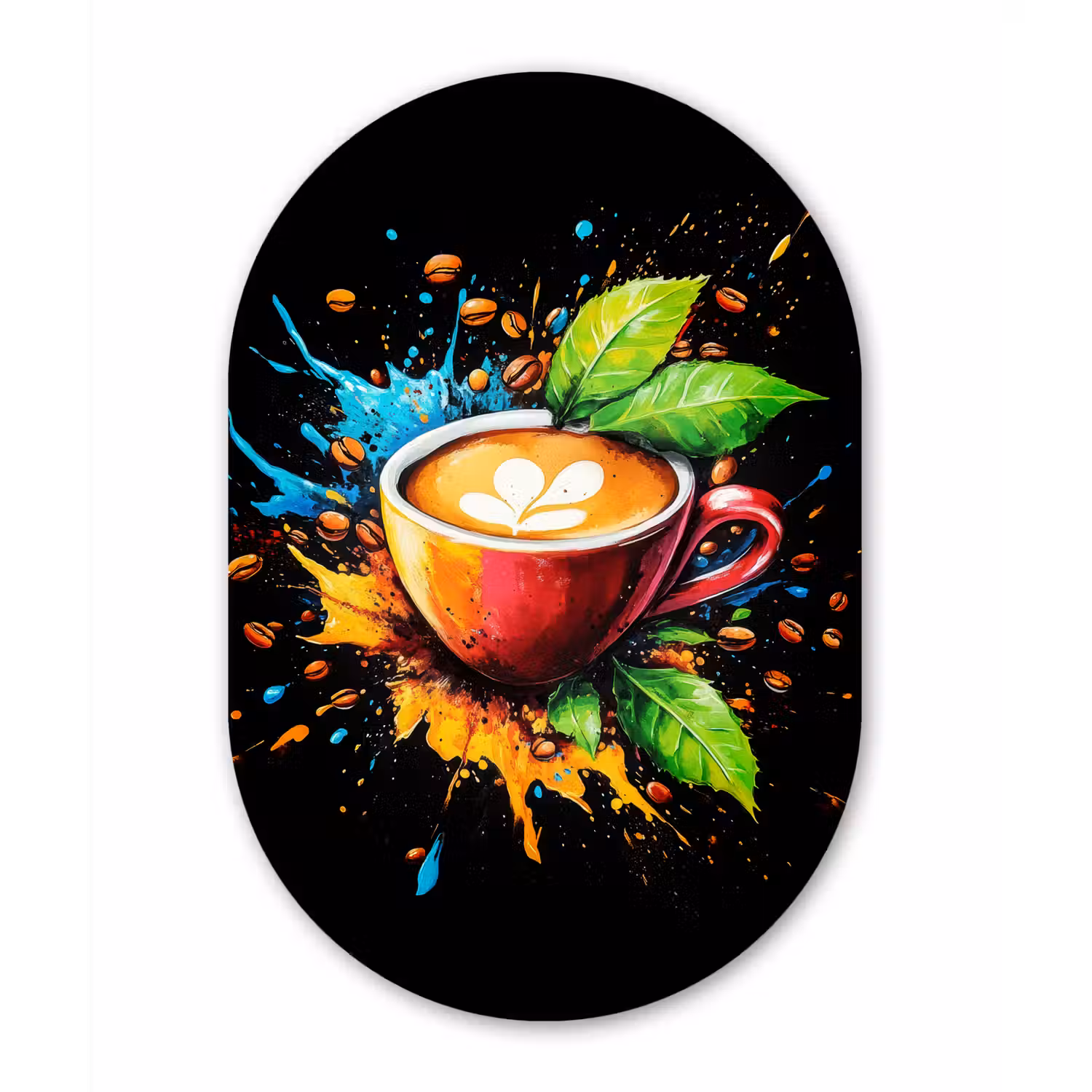 Koffie - Graffiti - Drinken - Abstract Wandcirkel Ovaal Glas middel -3d