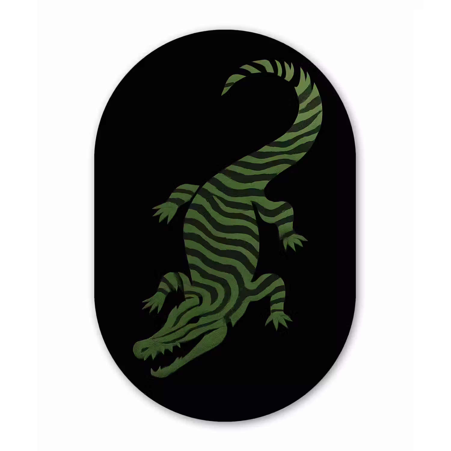 Krokodil - Groen - Tijgerachtig - Strepen Wandcirkel Ovaal Glas middel -3d