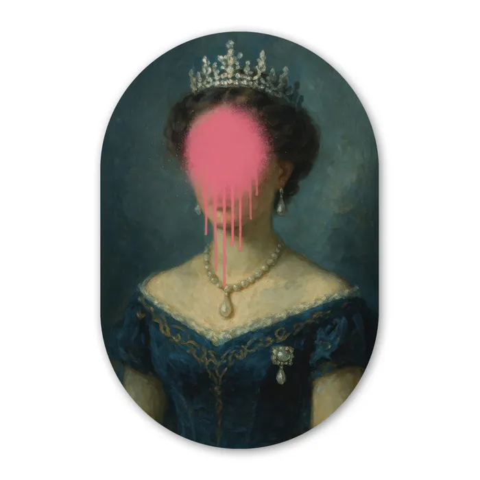 Kroon - Roze druipend verf - Portret Wandcirkel Ovaal Glas middel -3d