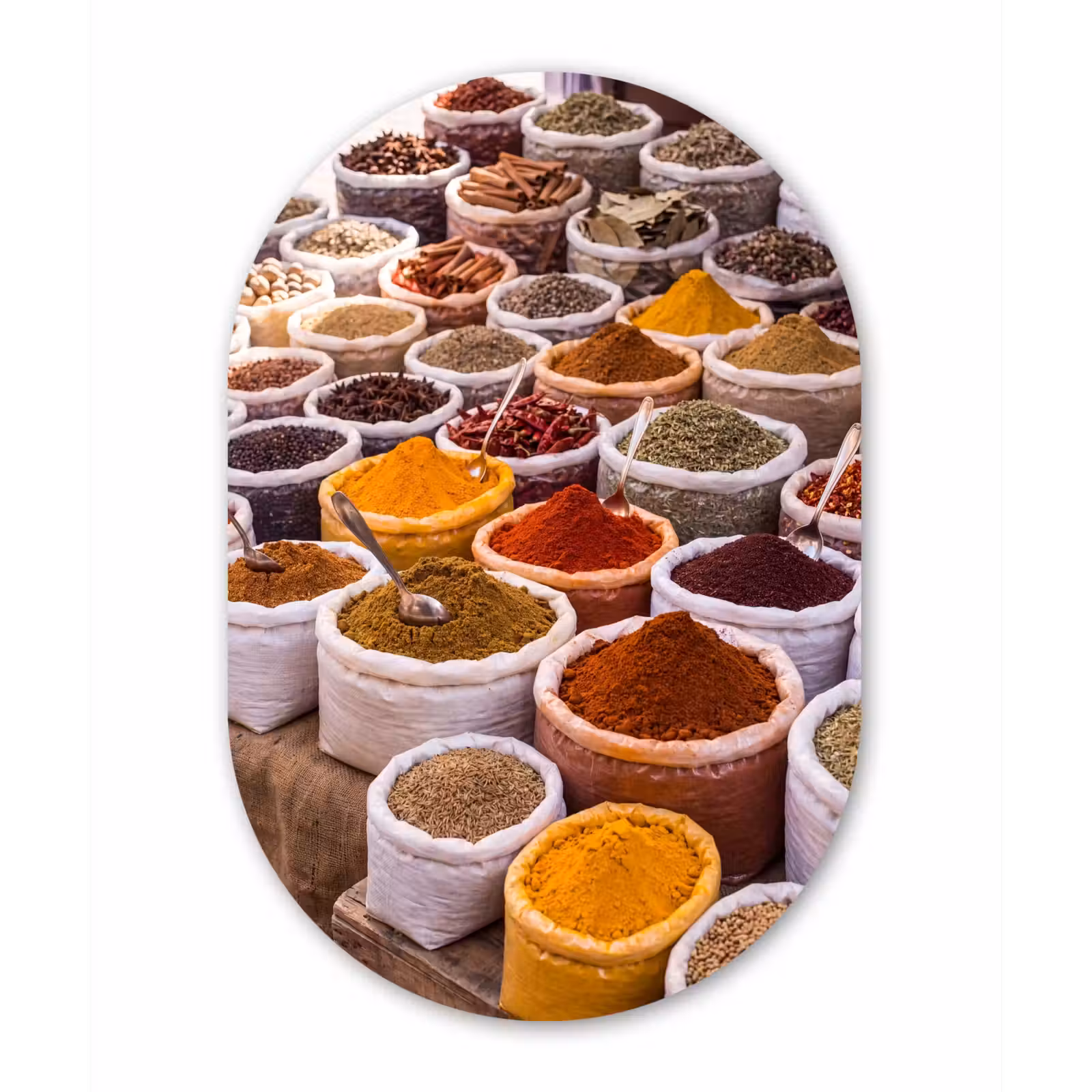 Muurovaal glas - Kruiden - Markt - Eten - Kruiden - Markt - Eten Wandcirkel Ovaal Glas middel