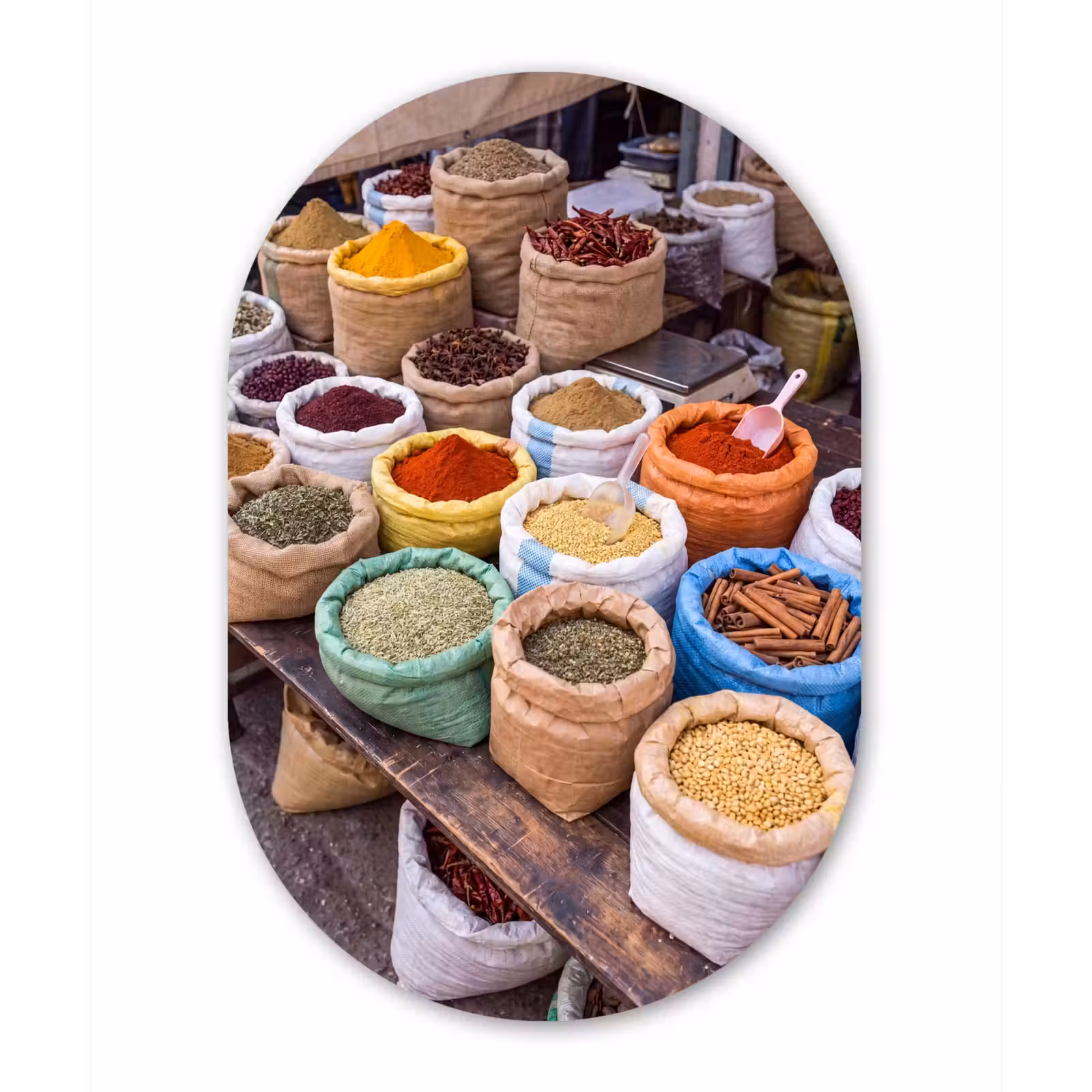 Muurovaal glas - Kruiden - Zakken - Markt - Kruiden - Zakken - Markt Wandcirkel Ovaal Glas middel